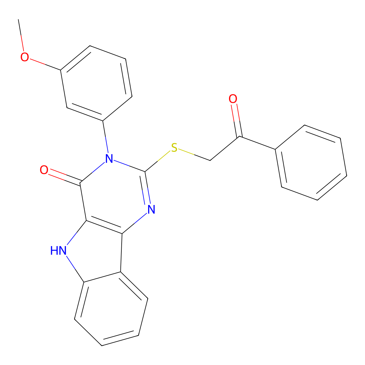 3-(3-methoxyphenyl)-2-phenacylsulfanyl-5H-pyrimido[5,4-b]indol-4-one molecular structure, CAS 536707-04-7