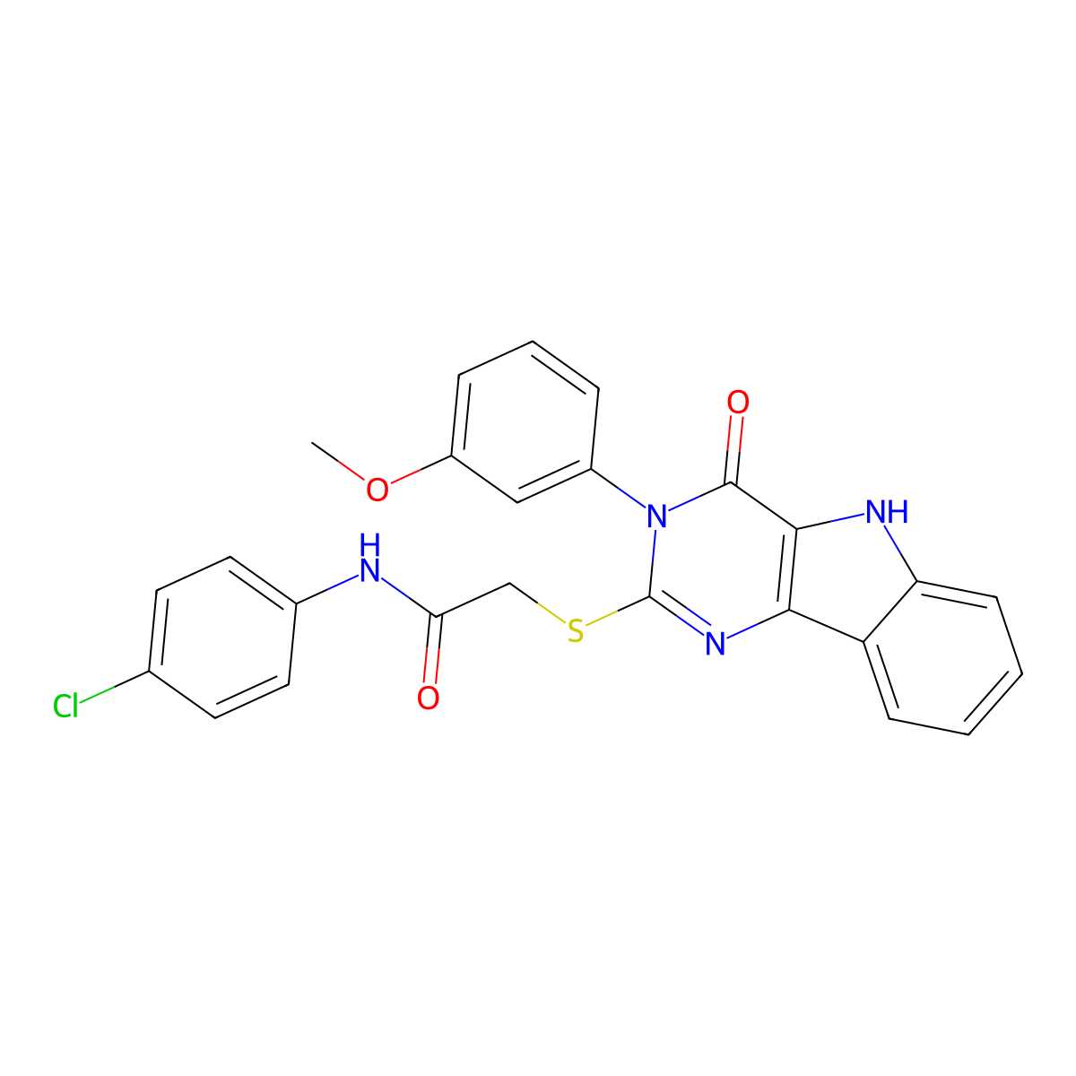 N-(4-chlorophenyl)-2-((3-(3-methoxyphenyl)-4-oxo-4,5-dihydro-3H-pyrimido[5,4-b]indol-2-yl)thio)acetamide molecular structure, CAS 536707-07-0