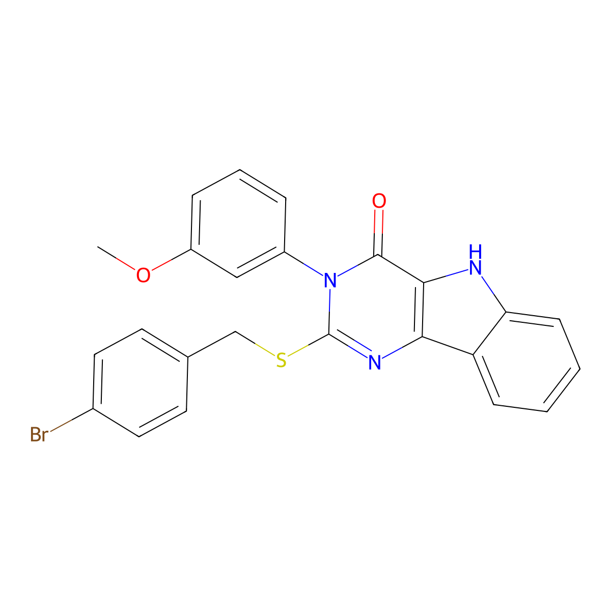 2-[(4-bromophenyl)methylsulfanyl]-3-(3-methoxyphenyl)-5H-pyrimido[5,4-b]indol-4-one molecular structure, CAS 536707-12-7