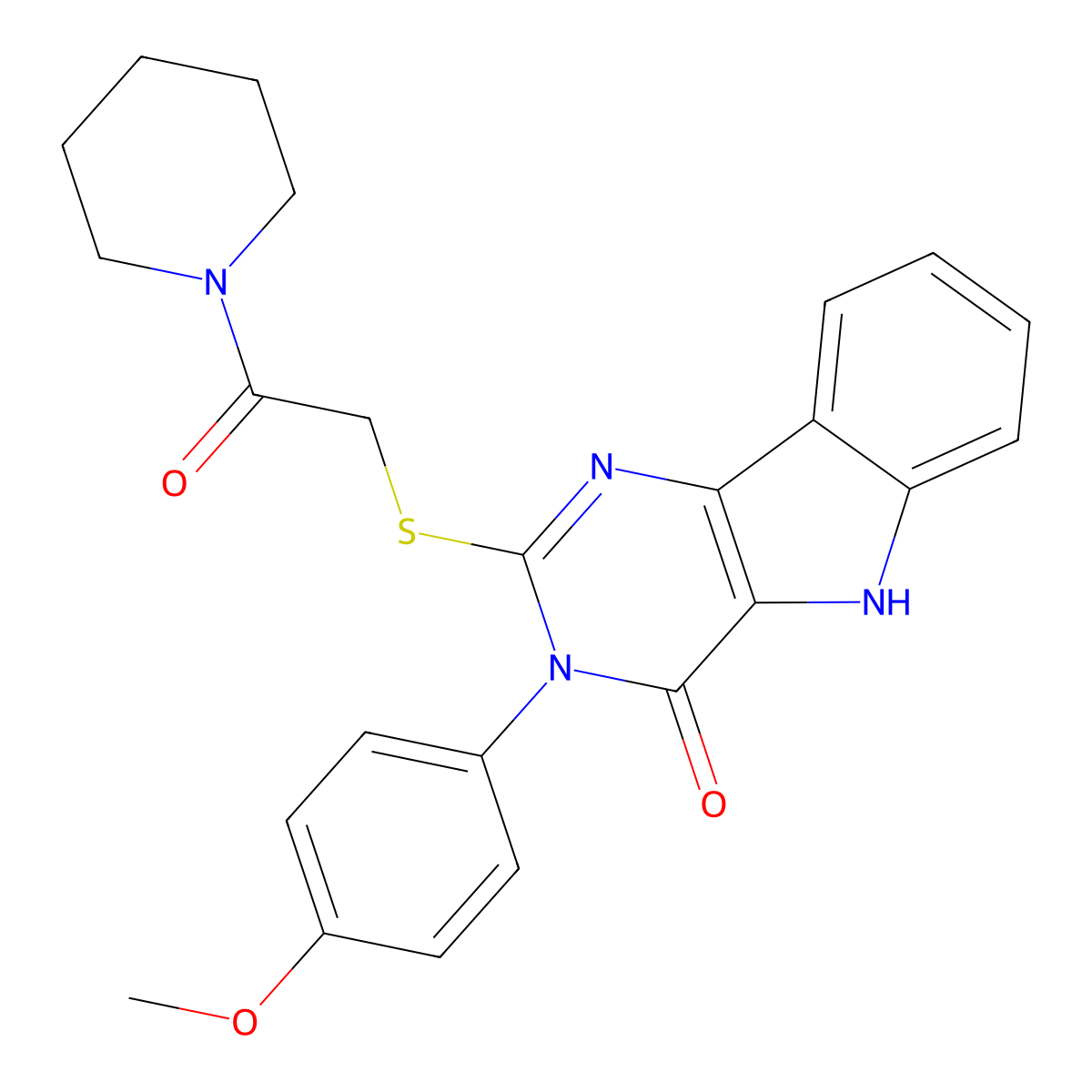 3-(4-methoxyphenyl)-2-(2-oxo-2-piperidin-1-ylethyl)sulfanyl-5H-pyrimido[5,4-b]indol-4-one molecular structure, CAS 536707-19-4