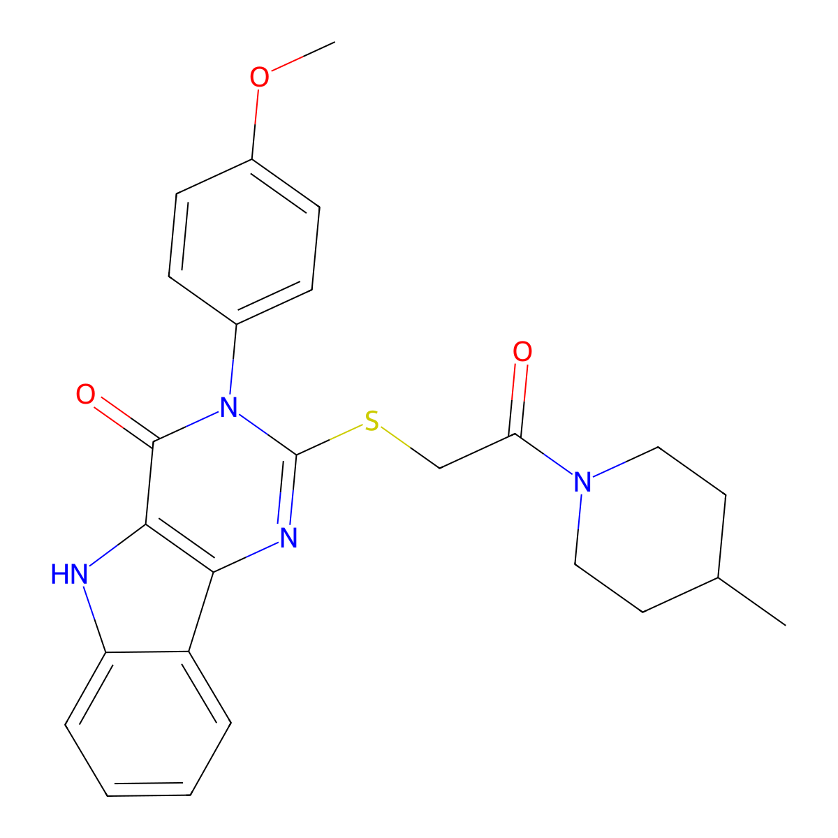 3-(4-methoxyphenyl)-2-((2-(4-methylpiperidin-1-yl)-2-oxoethyl)thio)-3H-pyrimido[5,4-b]indol-4(5H)-one molecular structure, CAS 536707-22-9