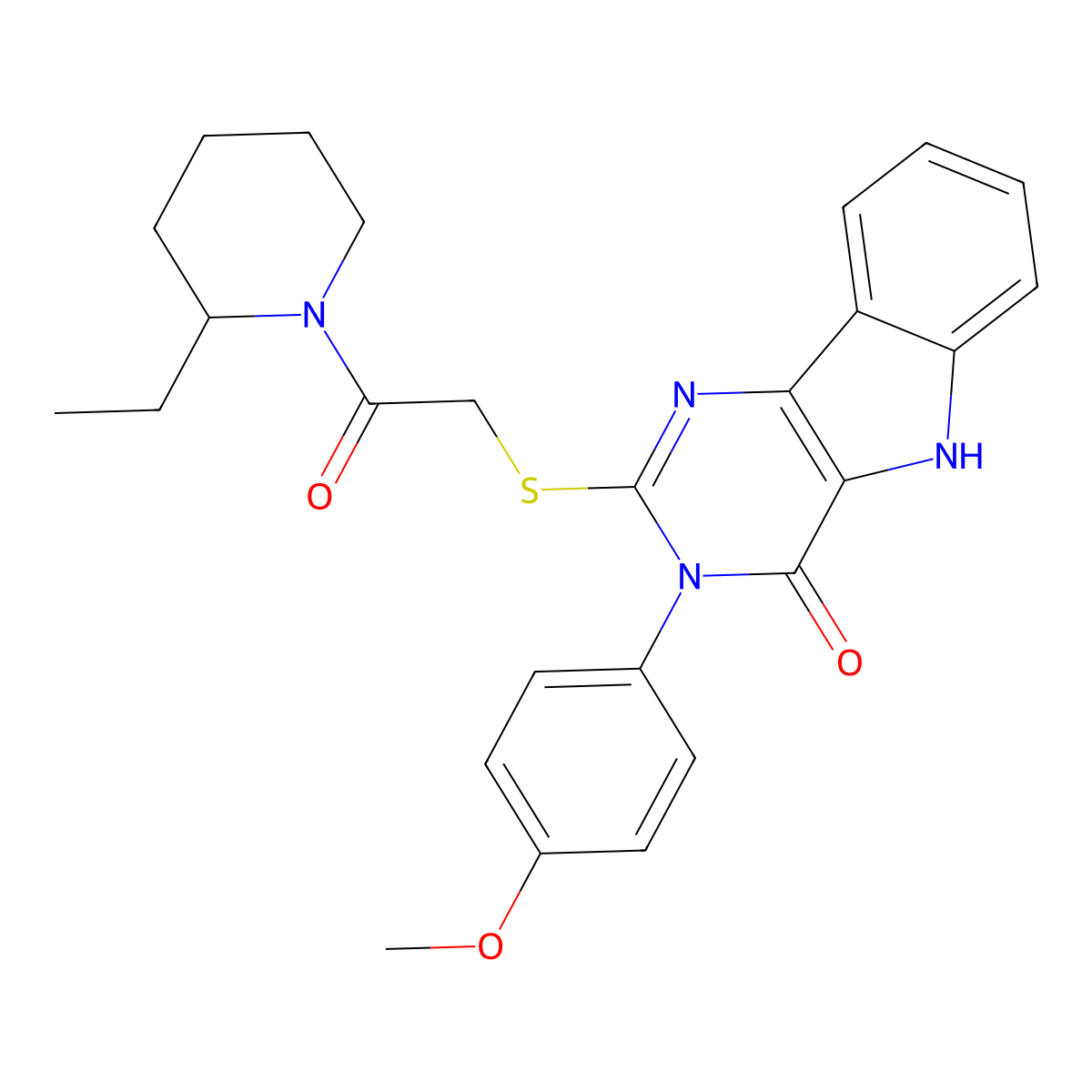 2-((2-(2-ethylpiperidin-1-yl)-2-oxoethyl)thio)-3-(4-methoxyphenyl)-3H-pyrimido[5,4-b]indol-4(5H)-one molecular structure, CAS 536707-23-0