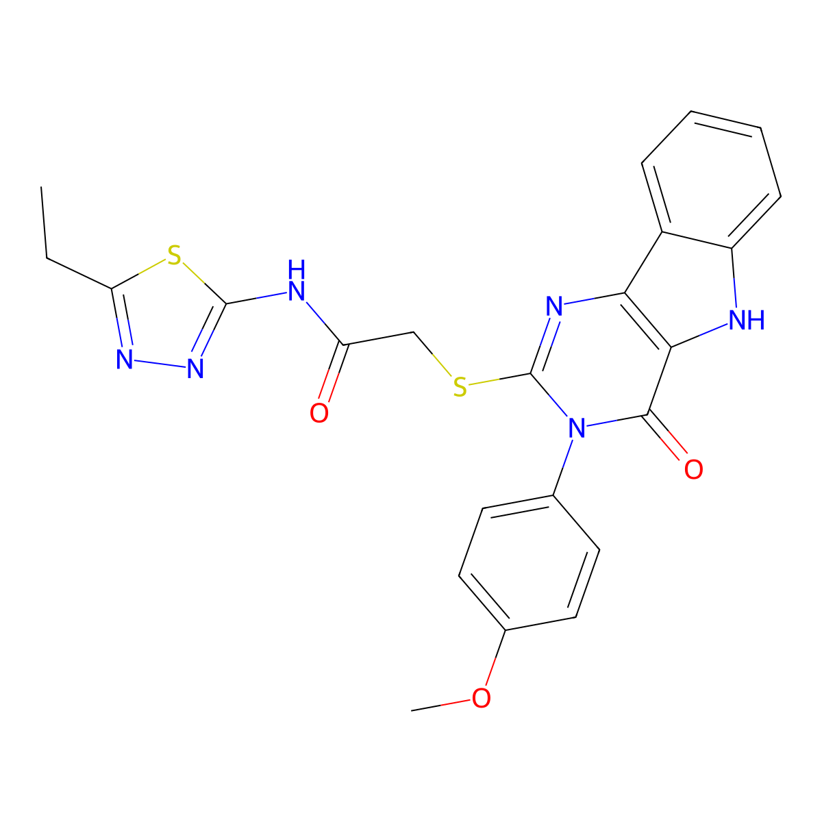 N-(5-ethyl-1,3,4-thiadiazol-2-yl)-2-[[3-(4-methoxyphenyl)-4-oxo-5H-pyrimido[5,4-b]indol-2-yl]sulfanyl]acetamide molecular structure, CAS 536707-30-9