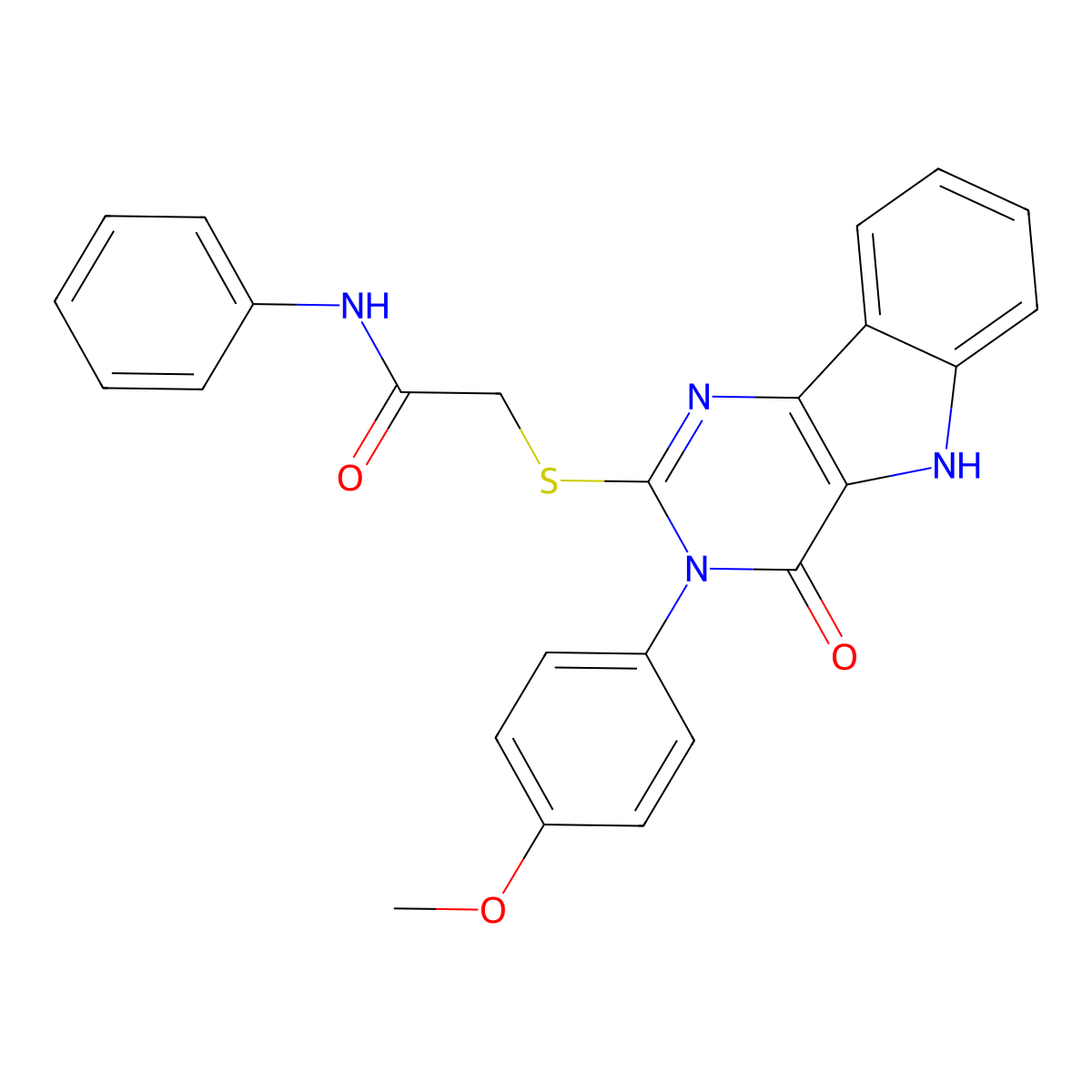 2-((3-(4-methoxyphenyl)-4-oxo-4,5-dihydro-3H-pyrimido[5,4-b]indol-2-yl)thio)-N-phenylacetamide molecular structure, CAS 536707-33-2