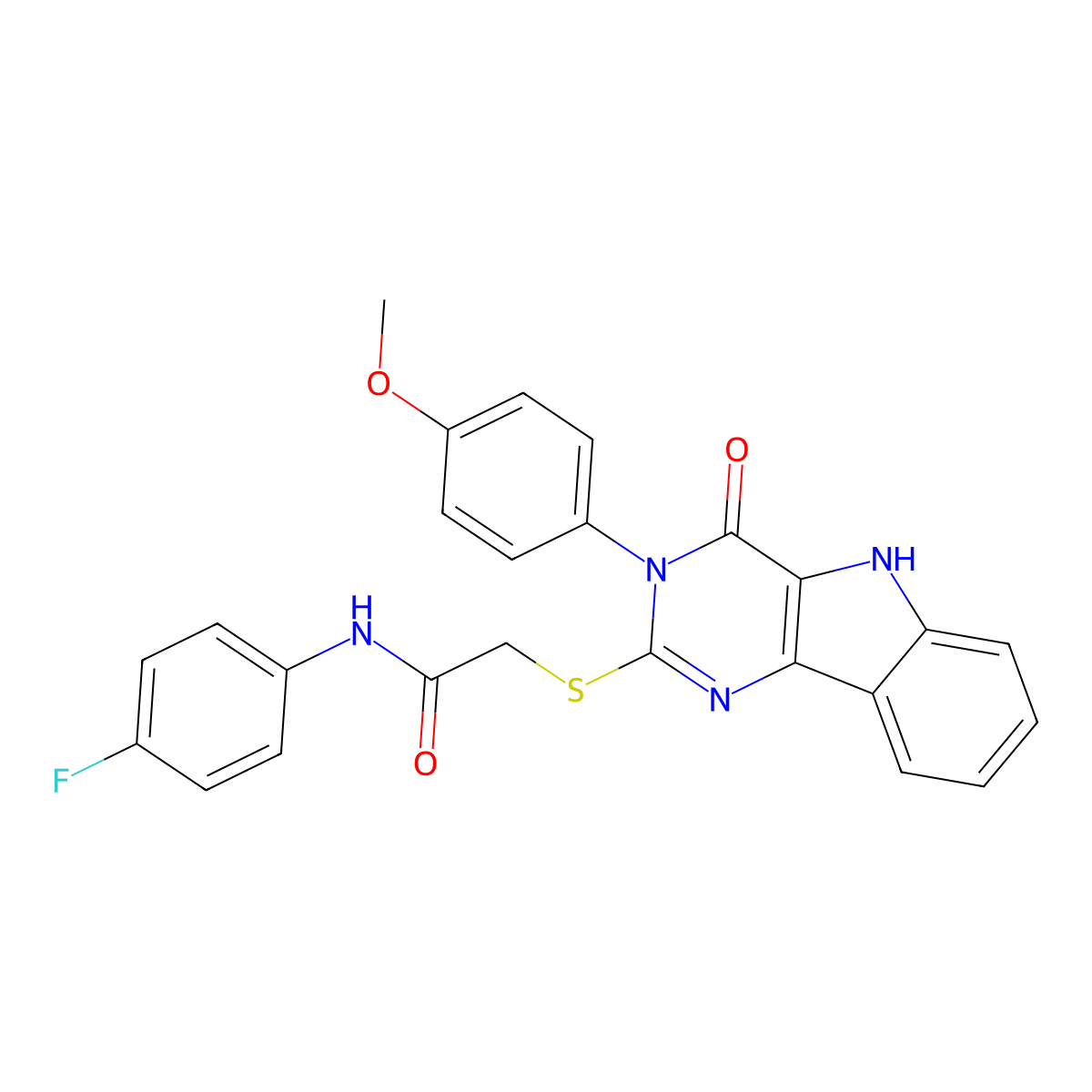 N-(4-fluorophenyl)-2-[[3-(4-methoxyphenyl)-4-oxo-5H-pyrimido[5,4-b]indol-2-yl]sulfanyl]acetamide molecular structure, CAS 536707-36-5