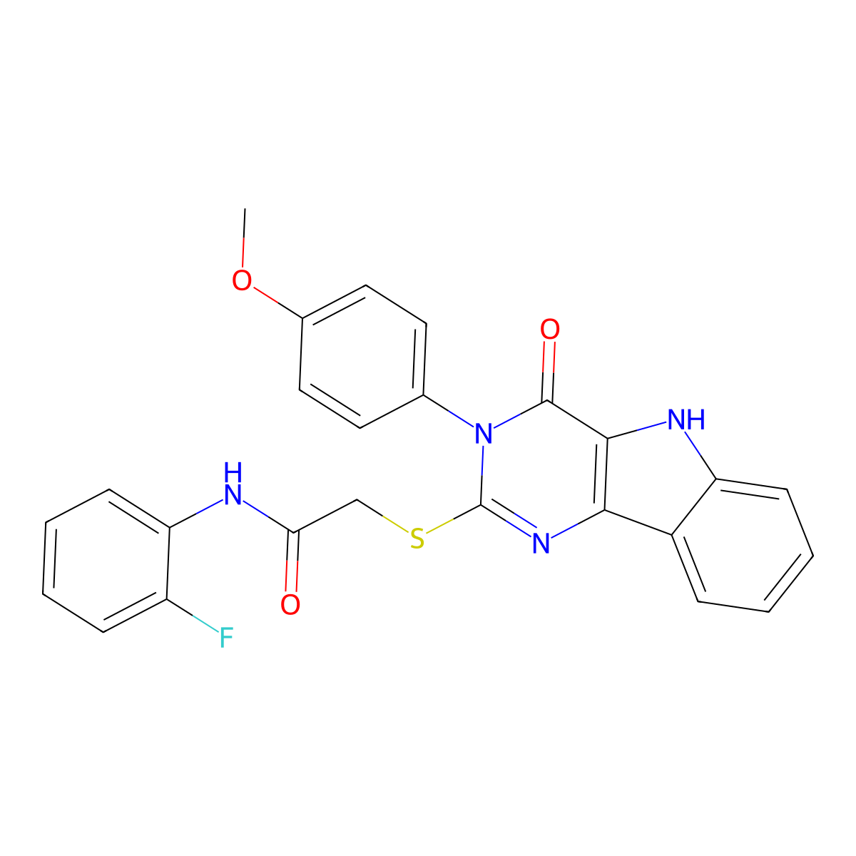 N-(2-fluorophenyl)-2-((3-(4-methoxyphenyl)-4-oxo-4,5-dihydro-3H-pyrimido[5,4-b]indol-2-yl)thio)acetamide molecular structure, CAS 536707-37-6