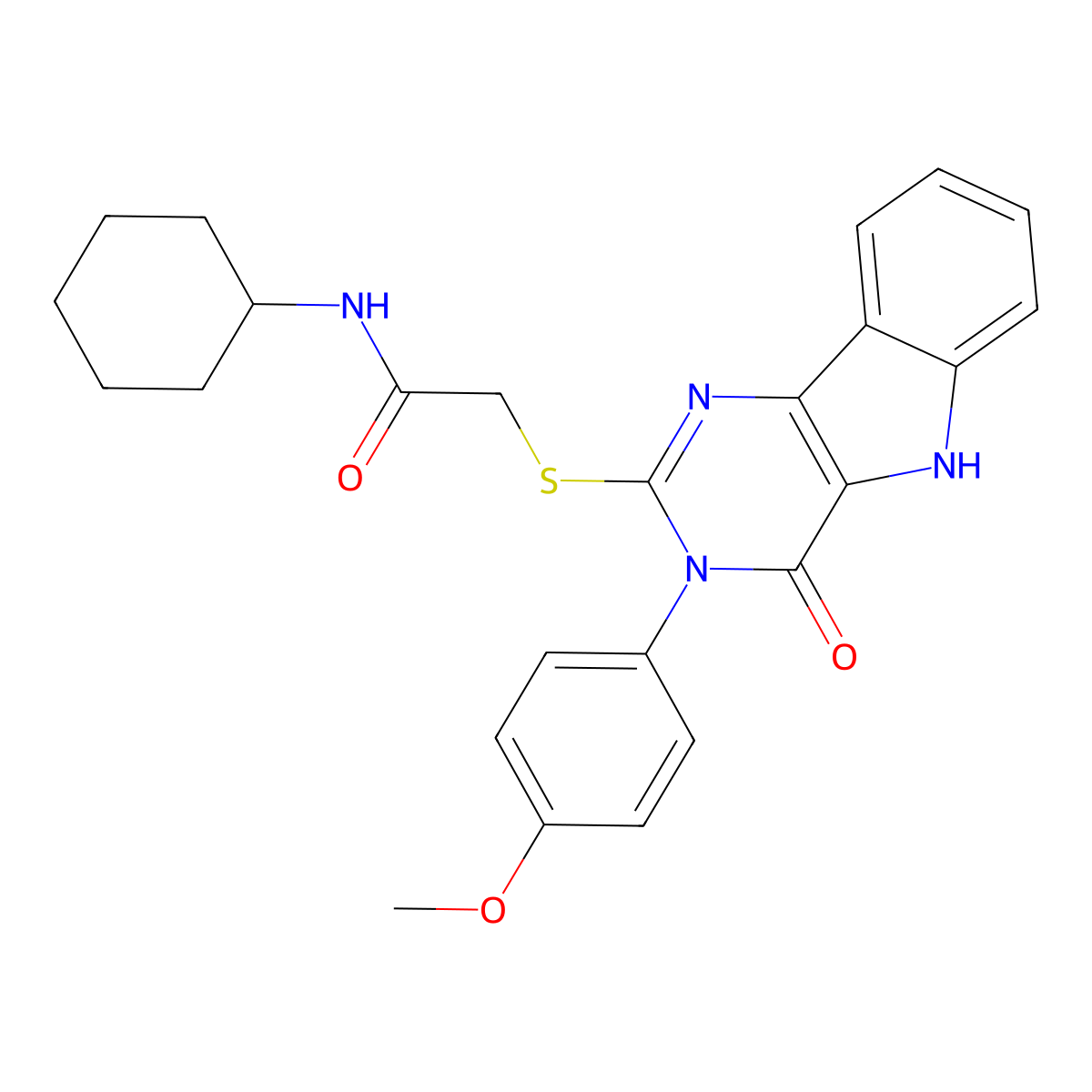 N-cyclohexyl-2-[[3-(4-methoxyphenyl)-4-oxo-5H-pyrimido[5,4-b]indol-2-yl]sulfanyl]acetamide molecular structure, CAS 536707-46-7