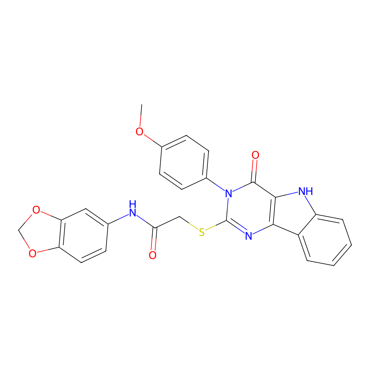 N-(1,3-benzodioxol-5-yl)-2-[[3-(4-methoxyphenyl)-4-oxo-5H-pyrimido[5,4-b]indol-2-yl]sulfanyl]acetamide molecular structure, CAS 536707-48-9