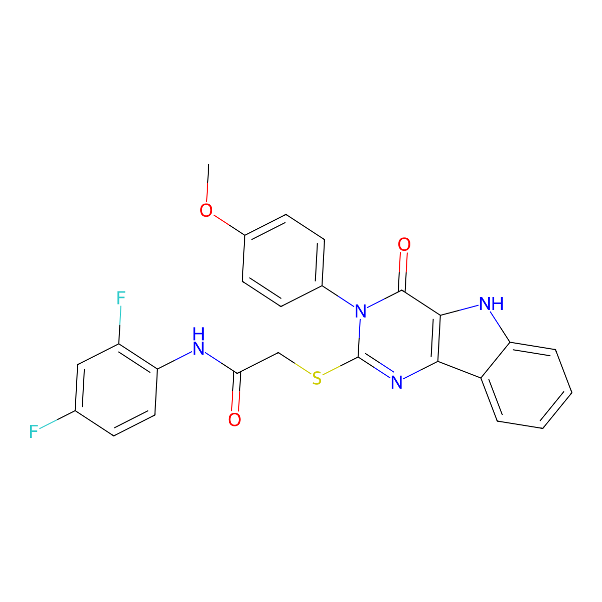 N-(2,4-difluorophenyl)-2-((3-(4-methoxyphenyl)-4-oxo-4,5-dihydro-3H-pyrimido[5,4-b]indol-2-yl)thio)acetamide molecular structure, CAS 536707-49-0