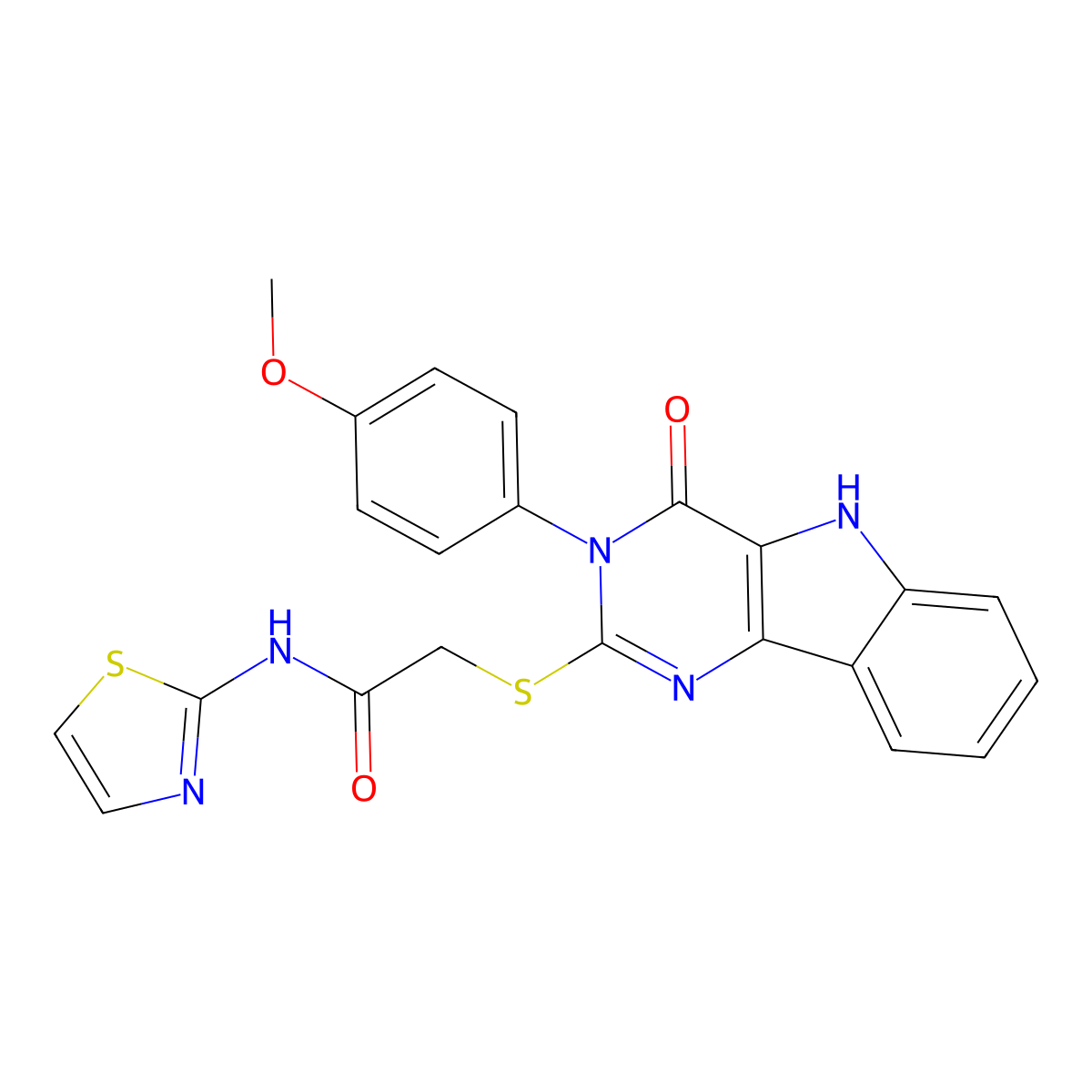 2-((3-(4-methoxyphenyl)-4-oxo-4,5-dihydro-3H-pyrimido[5,4-b]indol-2-yl)thio)-N-(thiazol-2-yl)acetamide molecular structure, CAS 536707-55-8