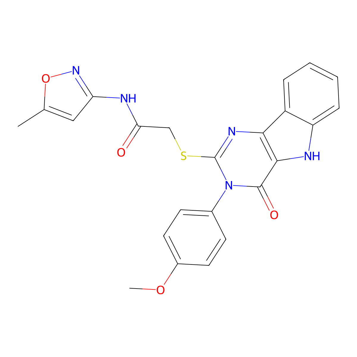 2-((3-(4-methoxyphenyl)-4-oxo-4,5-dihydro-3H-pyrimido[5,4-b]indol-2-yl)thio)-N-(5-methylisoxazol-3-yl)acetamide molecular structure, CAS 536707-56-9