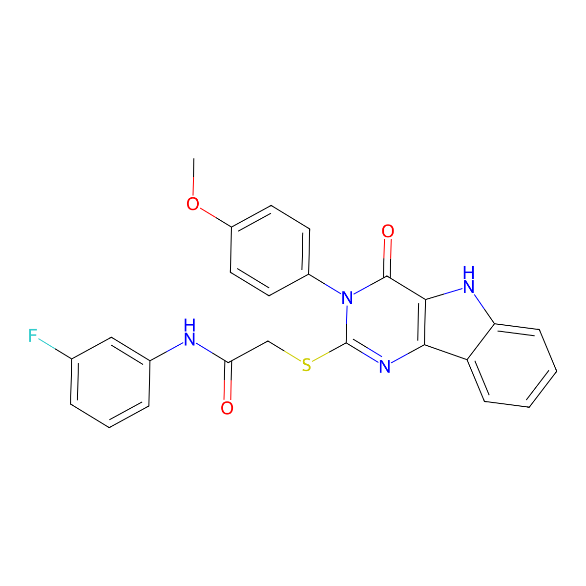 N-(3-fluorophenyl)-2-((3-(4-methoxyphenyl)-4-oxo-4,5-dihydro-3H-pyrimido[5,4-b]indol-2-yl)thio)acetamide molecular structure, CAS 536707-63-8