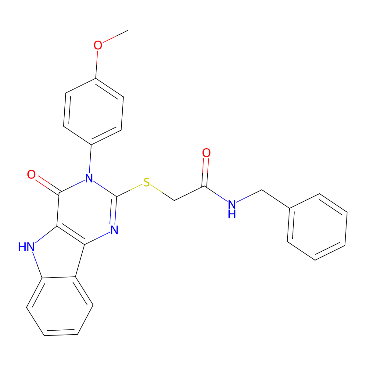 N-benzyl-2-[[3-(4-methoxyphenyl)-4-oxo-5H-pyrimido[5,4-b]indol-2-yl]sulfanyl]acetamide molecular structure, CAS 536707-66-1