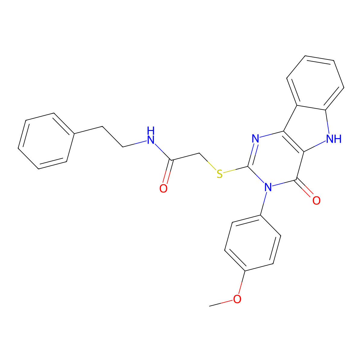 2-((3-(4-methoxyphenyl)-4-oxo-4,5-dihydro-3H-pyrimido[5,4-b]indol-2-yl)thio)-N-phenethylacetamide molecular structure, CAS 536707-68-3