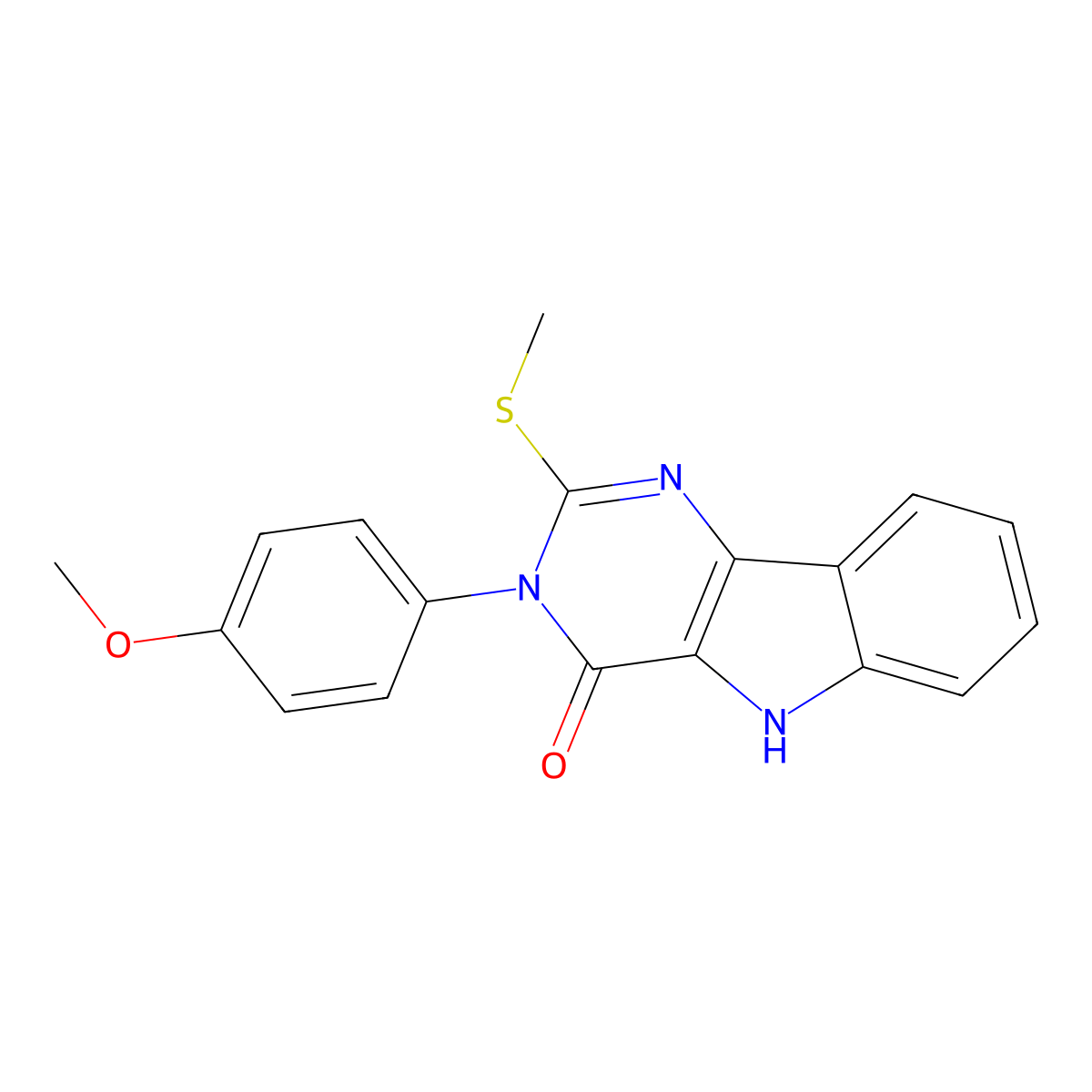 3-(4-methoxyphenyl)-2-methylsulfanyl-5H-pyrimido[5,4-b]indol-4-one molecular structure, CAS 536707-74-1