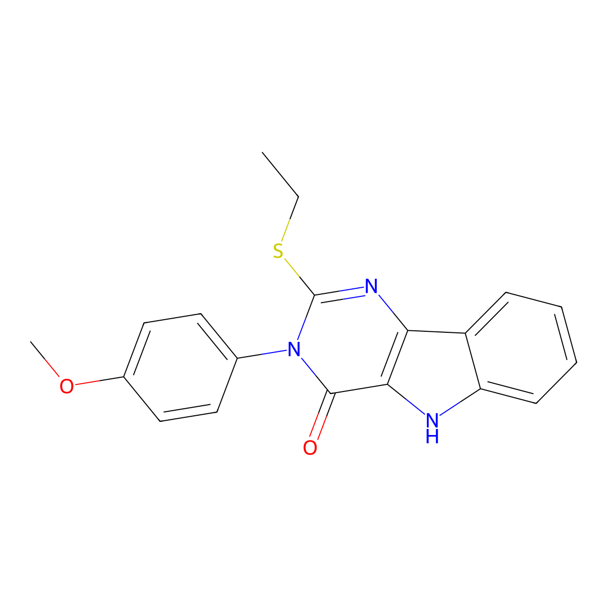 2-ethylsulfanyl-3-(4-methoxyphenyl)-5H-pyrimido[5,4-b]indol-4-one molecular structure, CAS 536707-75-2