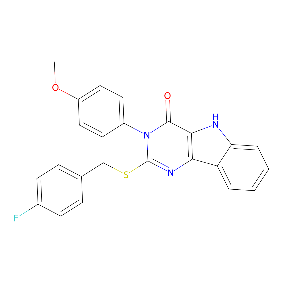 2-((4-fluorobenzyl)thio)-3-(4-methoxyphenyl)-3H-pyrimido[5,4-b]indol-4(5H)-one molecular structure, CAS 536707-82-1