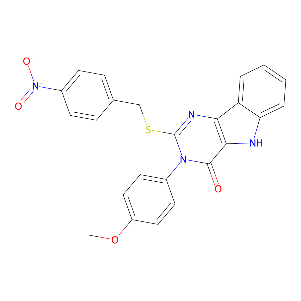 3-(4-methoxyphenyl)-2-((4-nitrobenzyl)thio)-3H-pyrimido[5,4-b]indol-4(5H)-one molecular structure, CAS 536707-85-4