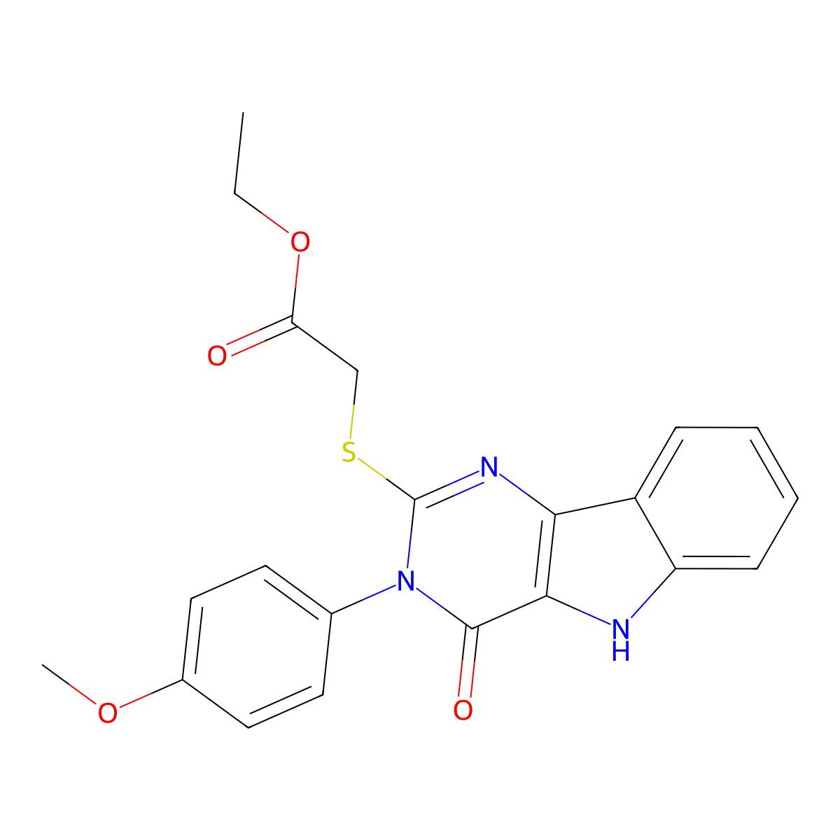 ethyl 2-[[3-(4-methoxyphenyl)-4-oxo-5H-pyrimido[5,4-b]indol-2-yl]sulfanyl]acetate molecular structure, CAS 536707-94-5
