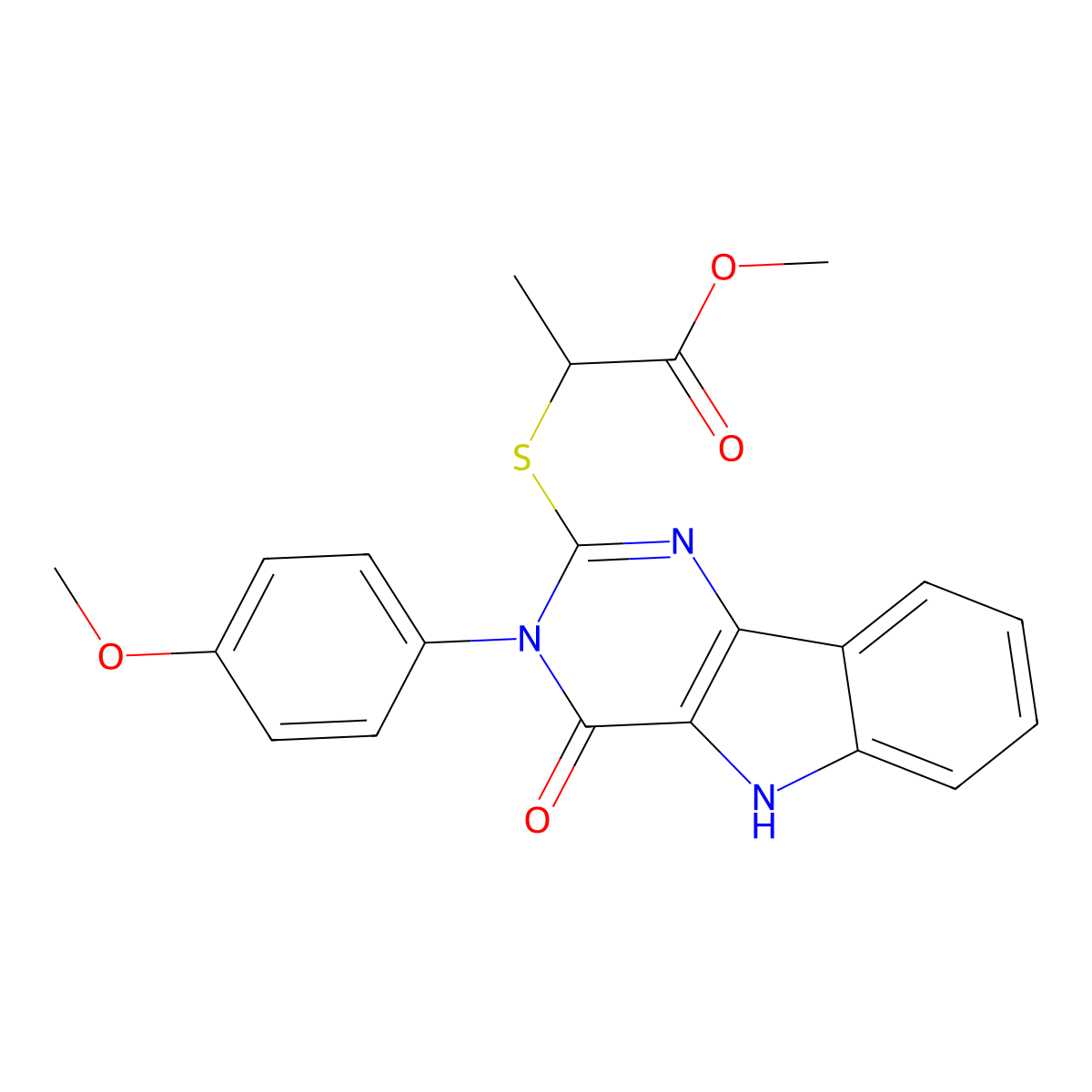 methyl 2-[[3-(4-methoxyphenyl)-4-oxo-5H-pyrimido[5,4-b]indol-2-yl]sulfanyl]propanoate molecular structure, CAS 536707-96-7