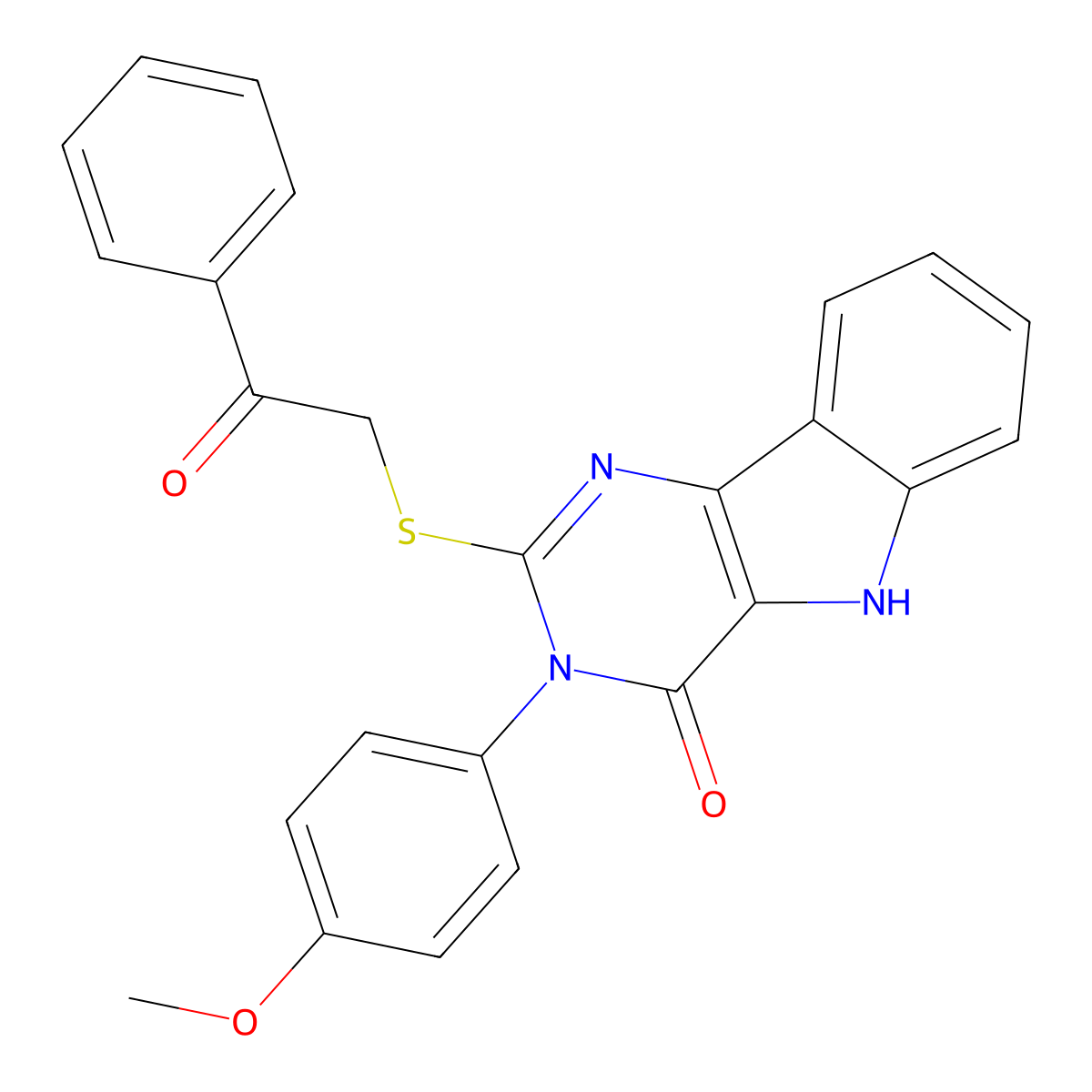 3-(4-methoxyphenyl)-2-phenacylsulfanyl-5H-pyrimido[5,4-b]indol-4-one molecular structure, CAS 536707-98-9