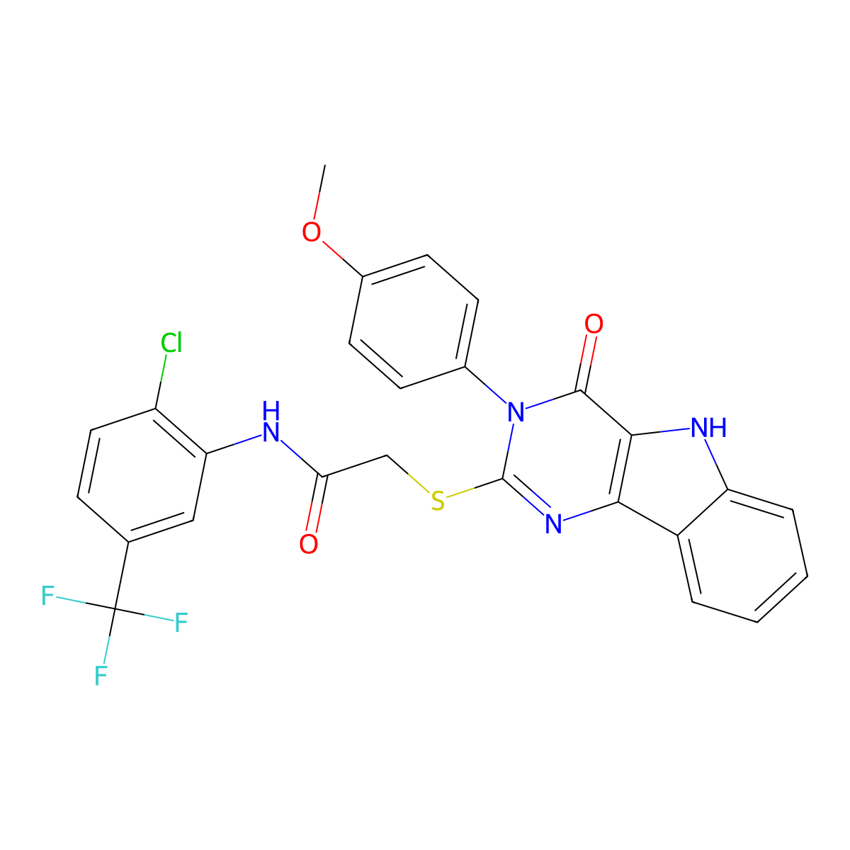 N-(2-chloro-5-(trifluoromethyl)phenyl)-2-((3-(4-methoxyphenyl)-4-oxo-4,5-dihydro-3H-pyrimido[5,4-b]indol-2-yl)thio)acetamide molecular structure, CAS 536707-99-0