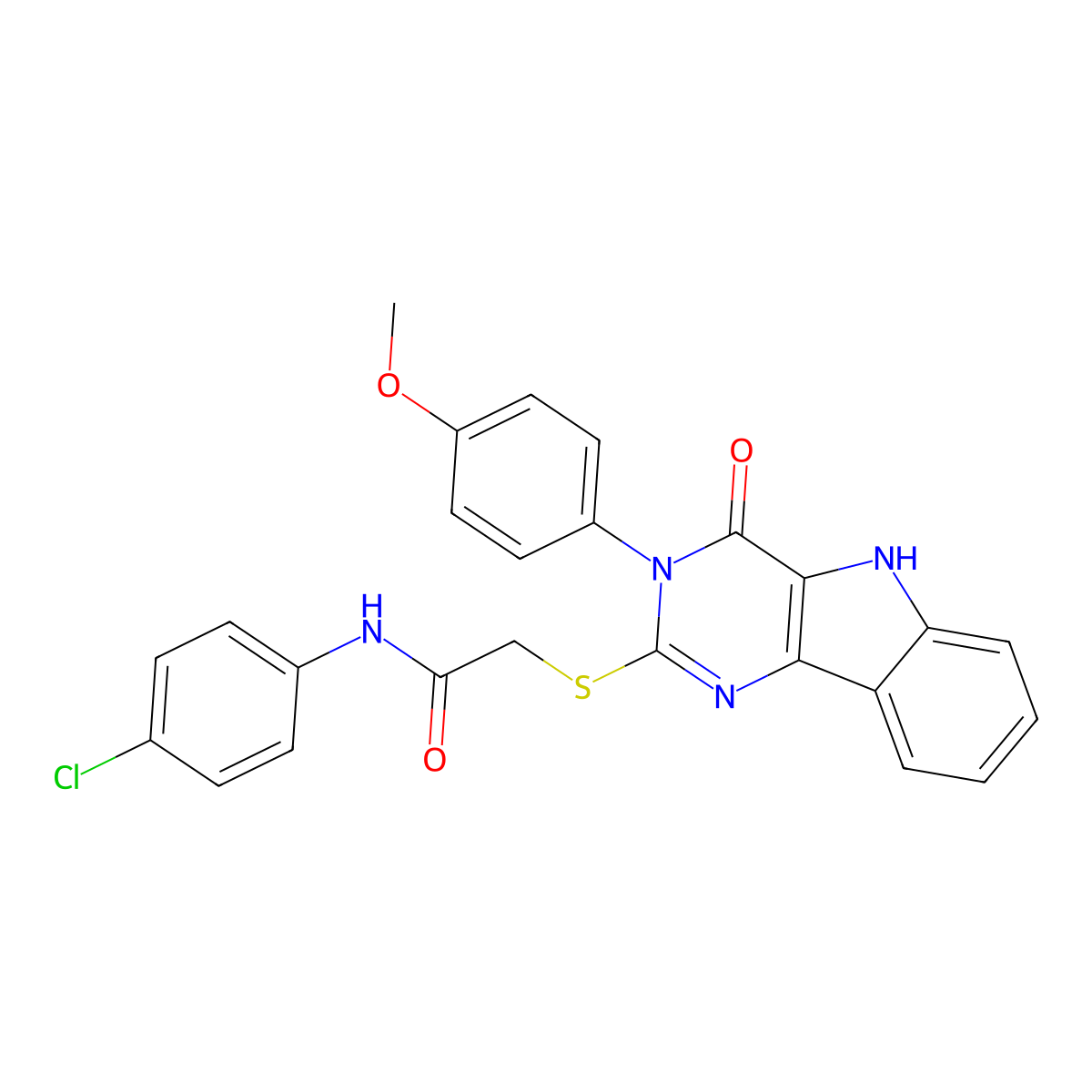 N-(4-chlorophenyl)-2-((3-(4-methoxyphenyl)-4-oxo-4,5-dihydro-3H-pyrimido[5,4-b]indol-2-yl)thio)acetamide molecular structure, CAS 536708-01-7