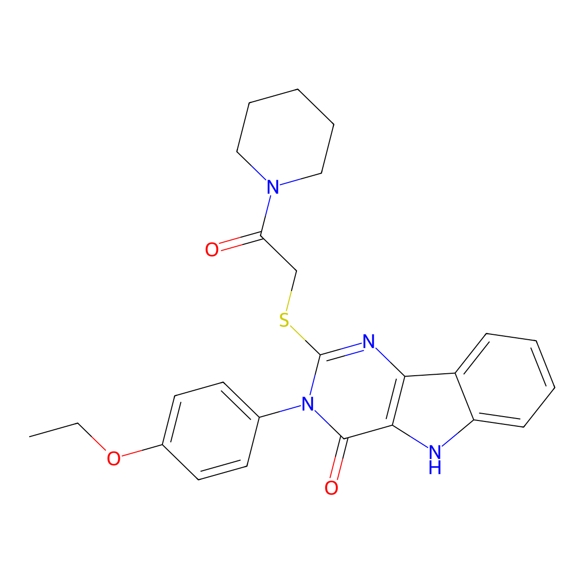 3-(4-ethoxyphenyl)-2-(2-oxo-2-piperidin-1-ylethyl)sulfanyl-5H-pyrimido[5,4-b]indol-4-one molecular structure, CAS 536708-13-1