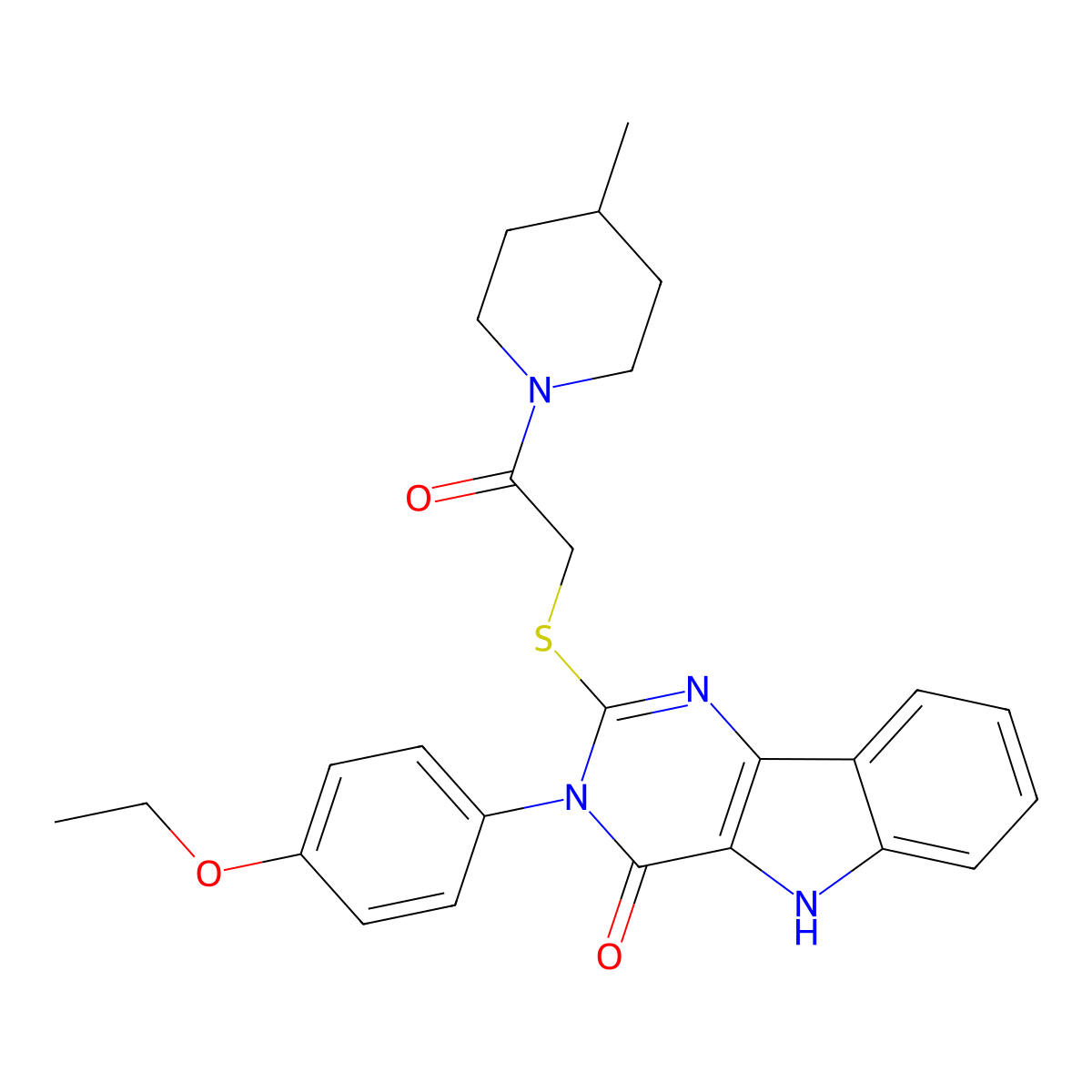 3-(4-ethoxyphenyl)-2-((2-(4-methylpiperidin-1-yl)-2-oxoethyl)thio)-3H-pyrimido[5,4-b]indol-4(5H)-one molecular structure, CAS 536708-16-4