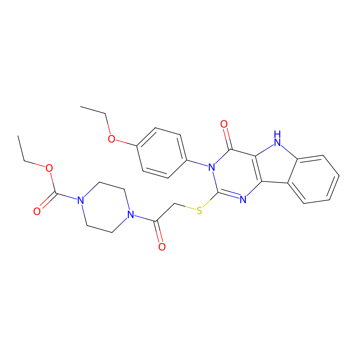 ethyl 4-[2-[[3-(4-ethoxyphenyl)-4-oxo-5H-pyrimido[5,4-b]indol-2-yl]sulfanyl]acetyl]piperazine-1-carboxylate molecular structure, CAS 536708-20-0