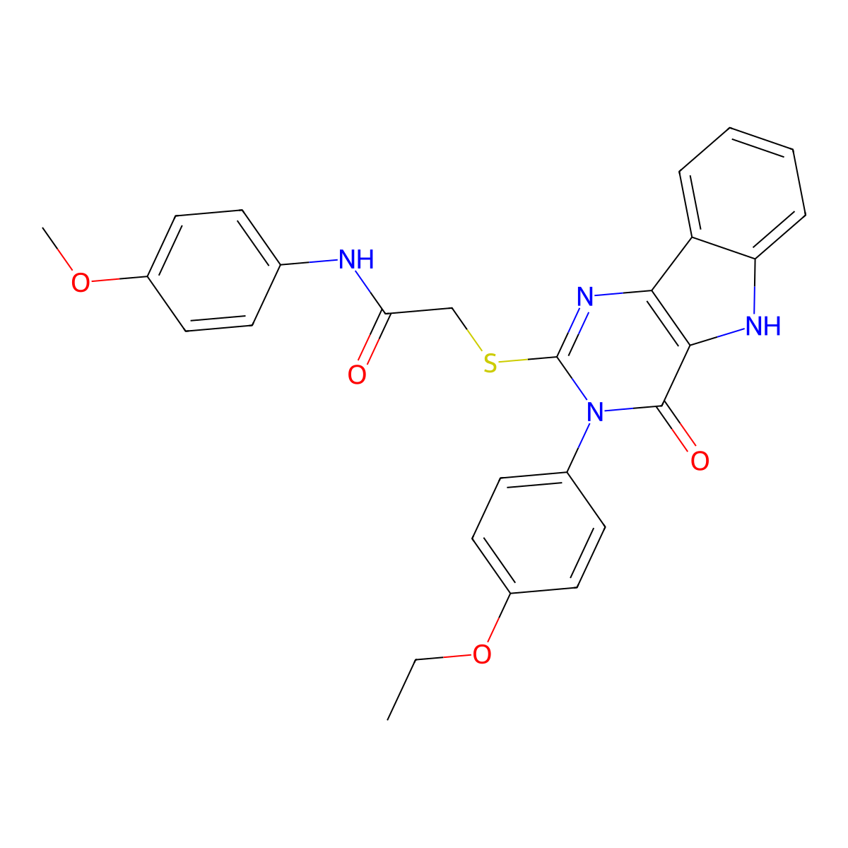2-((3-(4-ethoxyphenyl)-4-oxo-4,5-dihydro-3H-pyrimido[5,4-b]indol-2-yl)thio)-N-(4-methoxyphenyl)acetamide molecular structure, CAS 536708-29-9