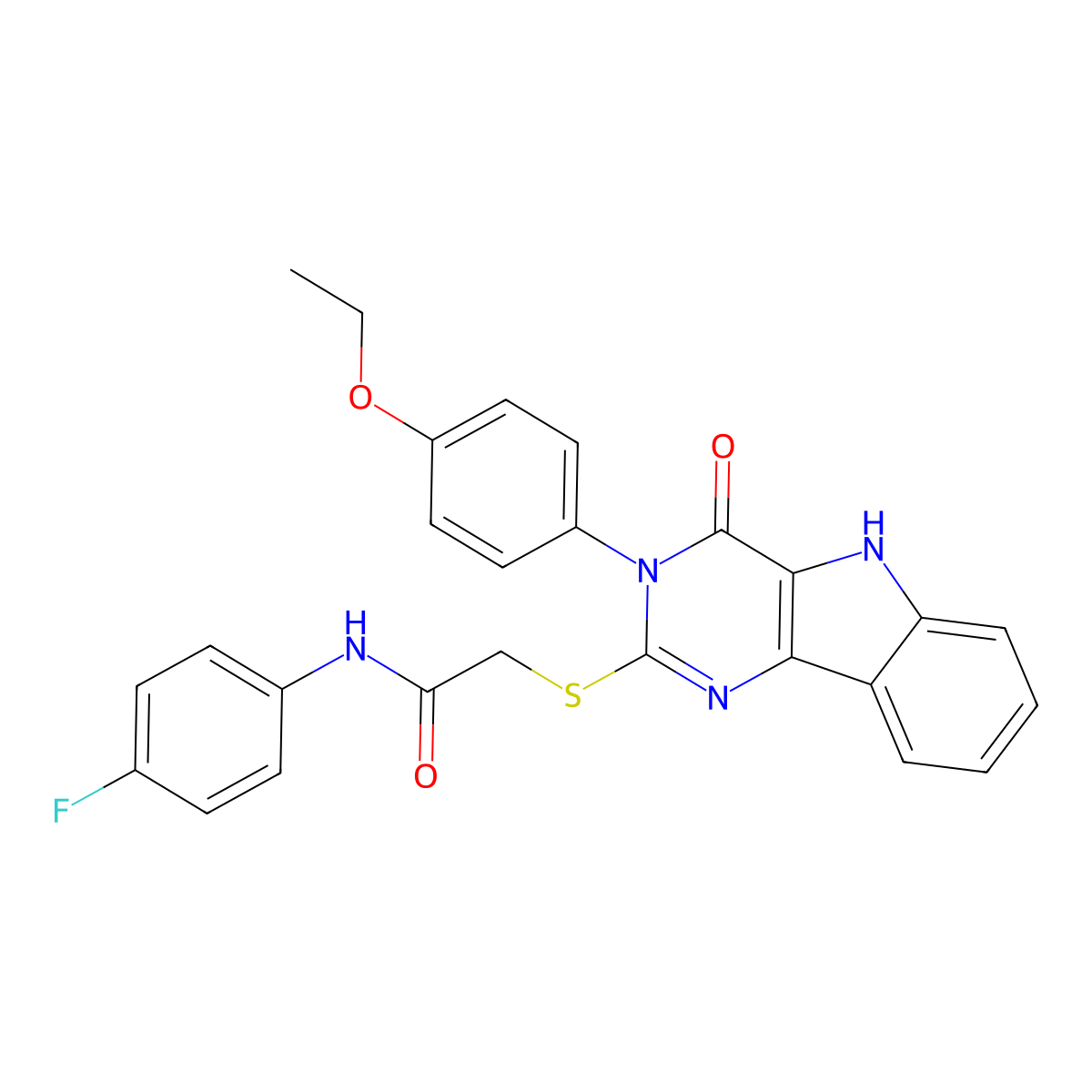 2-[[3-(4-ethoxyphenyl)-4-oxo-5H-pyrimido[5,4-b]indol-2-yl]sulfanyl]-N-(4-fluorophenyl)acetamide molecular structure, CAS 536708-30-2