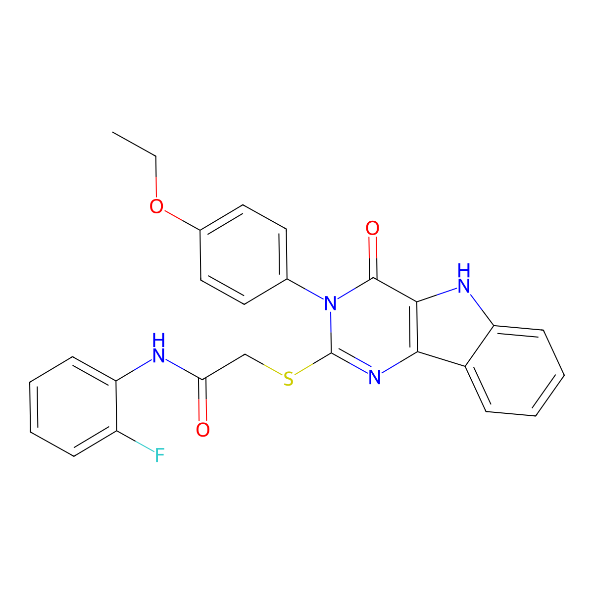 2-((3-(4-ethoxyphenyl)-4-oxo-4,5-dihydro-3H-pyrimido[5,4-b]indol-2-yl)thio)-N-(2-fluorophenyl)acetamide molecular structure, CAS 536708-31-3
