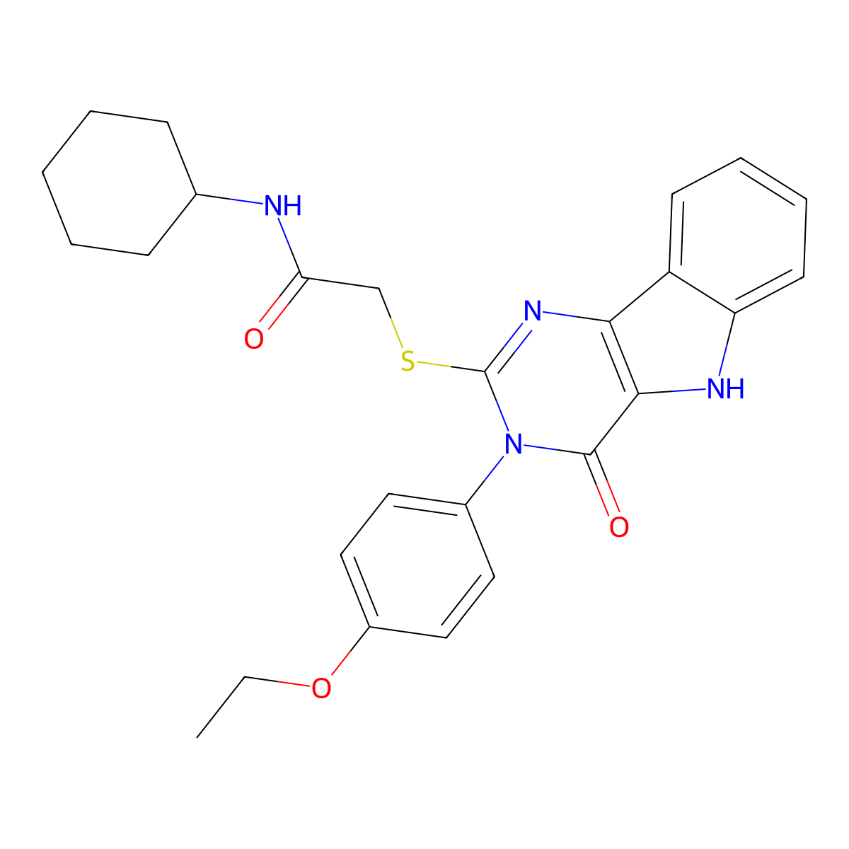 N-cyclohexyl-2-((3-(4-ethoxyphenyl)-4-oxo-4,5-dihydro-3H-pyrimido[5,4-b]indol-2-yl)thio)acetamide molecular structure, CAS 536708-40-4