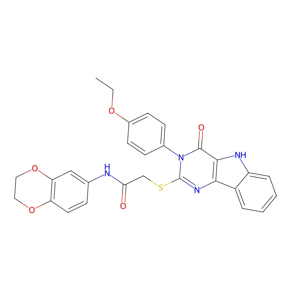 N-(2,3-dihydro-1,4-benzodioxin-6-yl)-2-[[3-(4-ethoxyphenyl)-4-oxo-5H-pyrimido[5,4-b]indol-2-yl]sulfanyl]acetamide molecular structure, CAS 536708-41-5