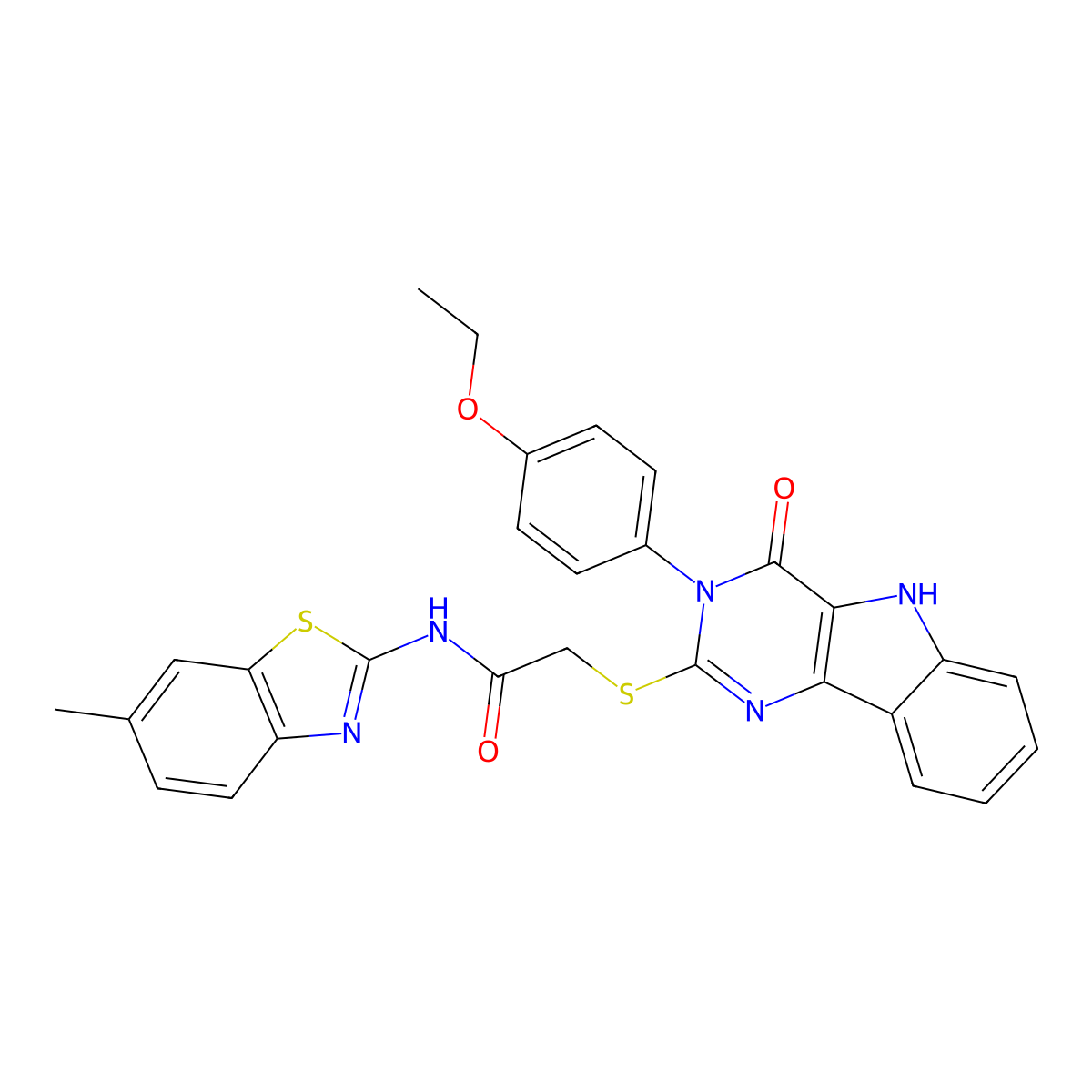 2-((3-(4-ethoxyphenyl)-4-oxo-4,5-dihydro-3H-pyrimido[5,4-b]indol-2-yl)thio)-N-(6-methylbenzo[d]thiazol-2-yl)acetamide molecular structure, CAS 536708-48-2