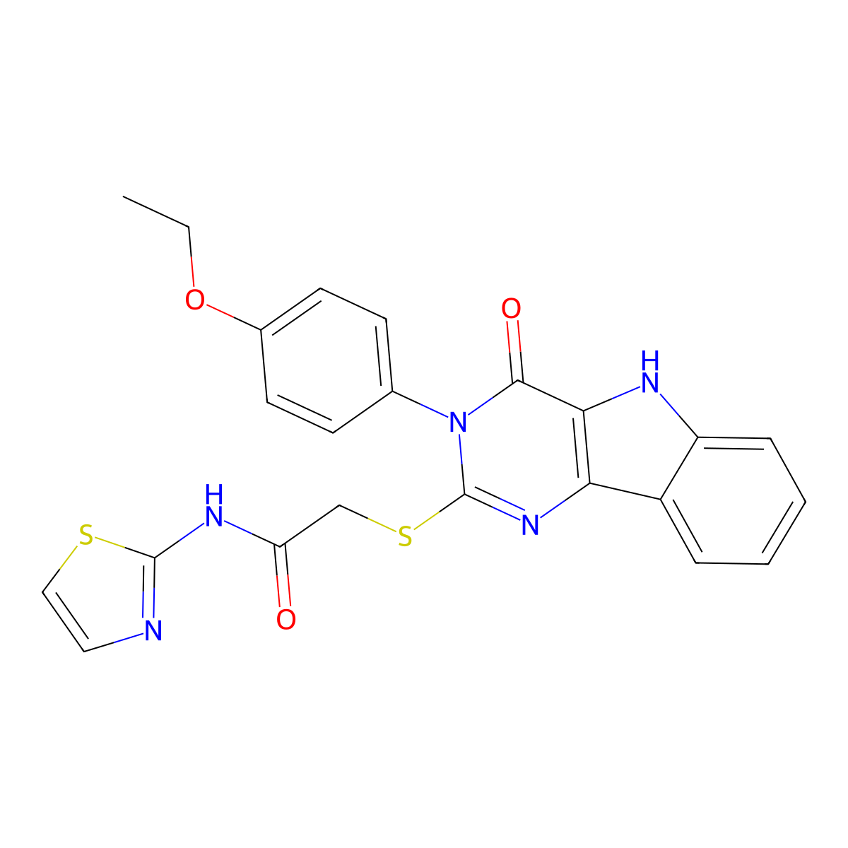 2-((3-(4-ethoxyphenyl)-4-oxo-4,5-dihydro-3H-pyrimido[5,4-b]indol-2-yl)thio)-N-(thiazol-2-yl)acetamide molecular structure, CAS 536708-49-3