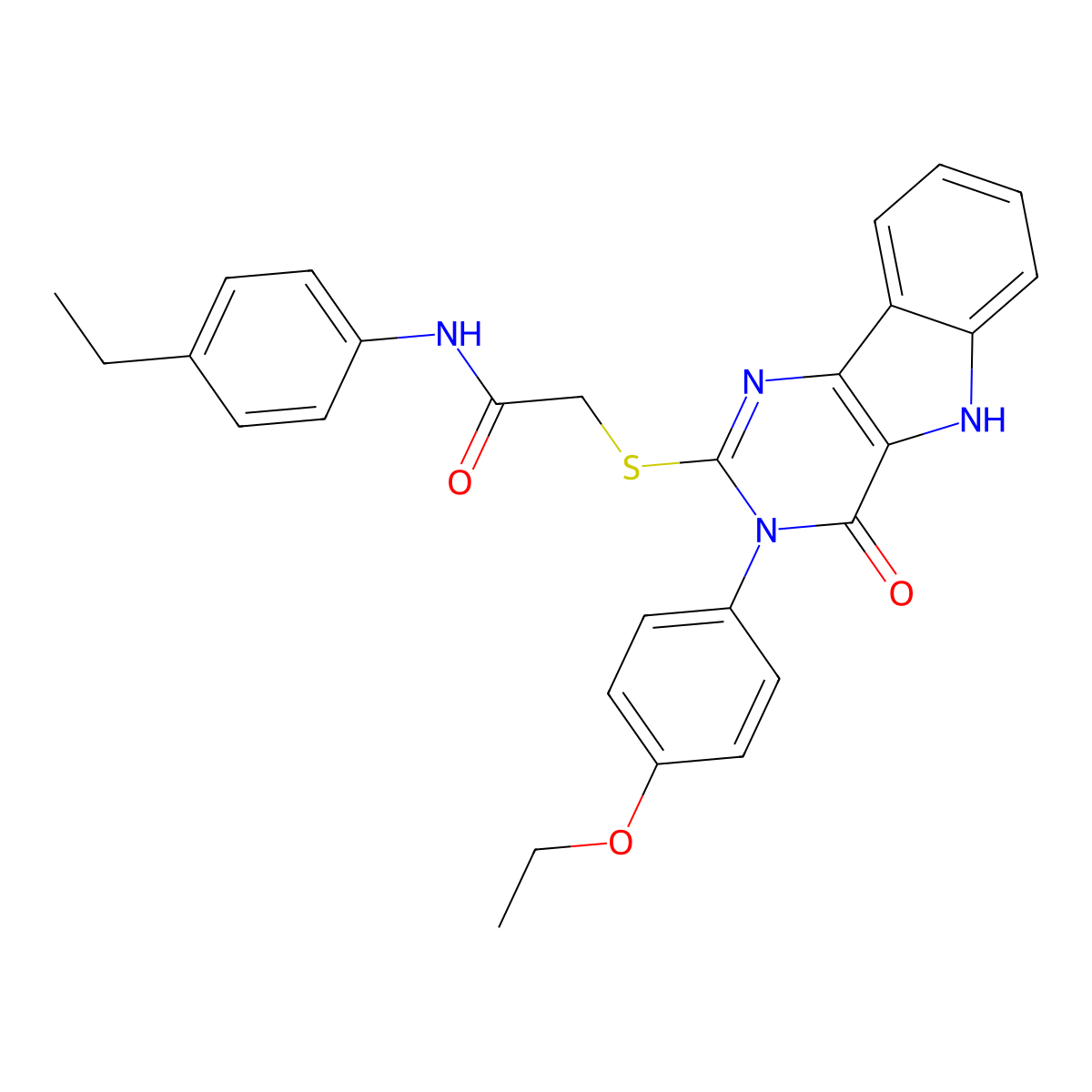 2-((3-(4-ethoxyphenyl)-4-oxo-4,5-dihydro-3H-pyrimido[5,4-b]indol-2-yl)thio)-N-(4-ethylphenyl)acetamide molecular structure, CAS 536708-58-4