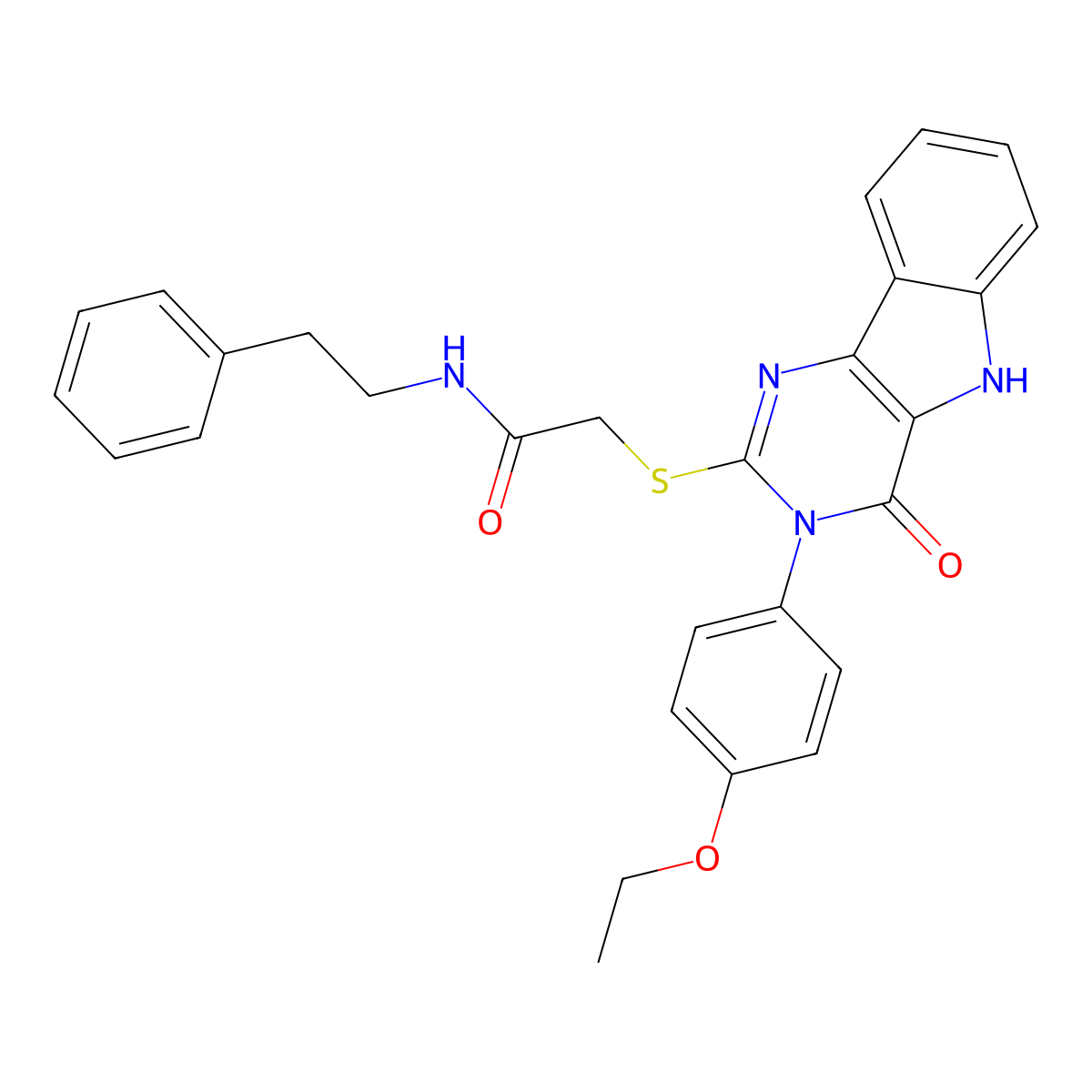 2-((3-(4-ethoxyphenyl)-4-oxo-4,5-dihydro-3H-pyrimido[5,4-b]indol-2-yl)thio)-N-phenethylacetamide molecular structure, CAS 536710-19-7