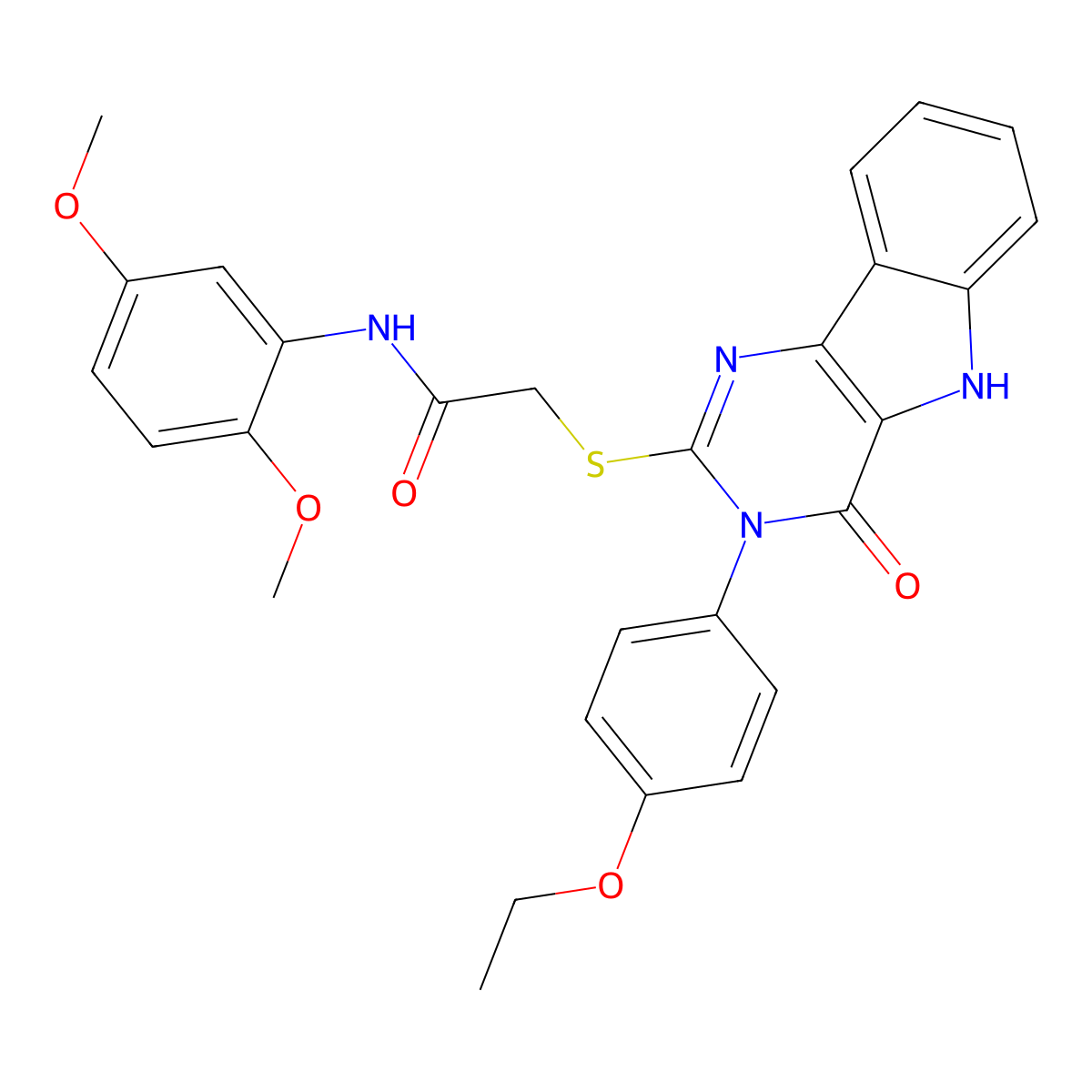 N-(2,5-dimethoxyphenyl)-2-((3-(4-ethoxyphenyl)-4-oxo-4,5-dihydro-3H-pyrimido[5,4-b]indol-2-yl)thio)acetamide molecular structure, CAS 536710-21-1