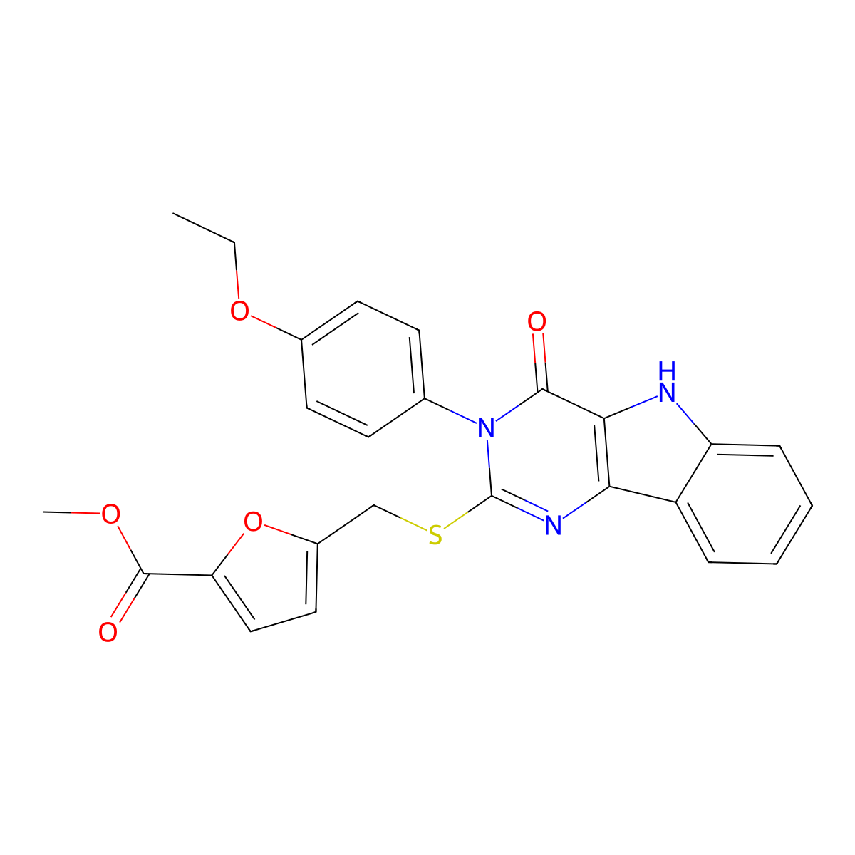 methyl 5-[[3-(4-ethoxyphenyl)-4-oxo-5H-pyrimido[5,4-b]indol-2-yl]sulfanylmethyl]furan-2-carboxylate molecular structure, CAS 536710-43-7