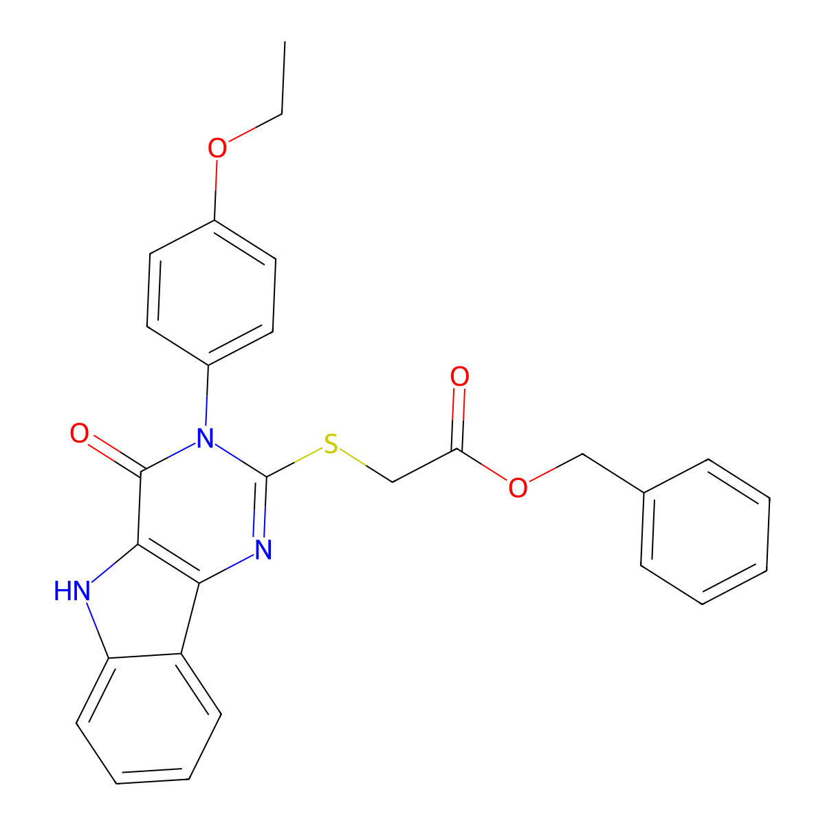 benzyl 2-[[3-(4-ethoxyphenyl)-4-oxo-5H-pyrimido[5,4-b]indol-2-yl]sulfanyl]acetate molecular structure, CAS 536710-48-2