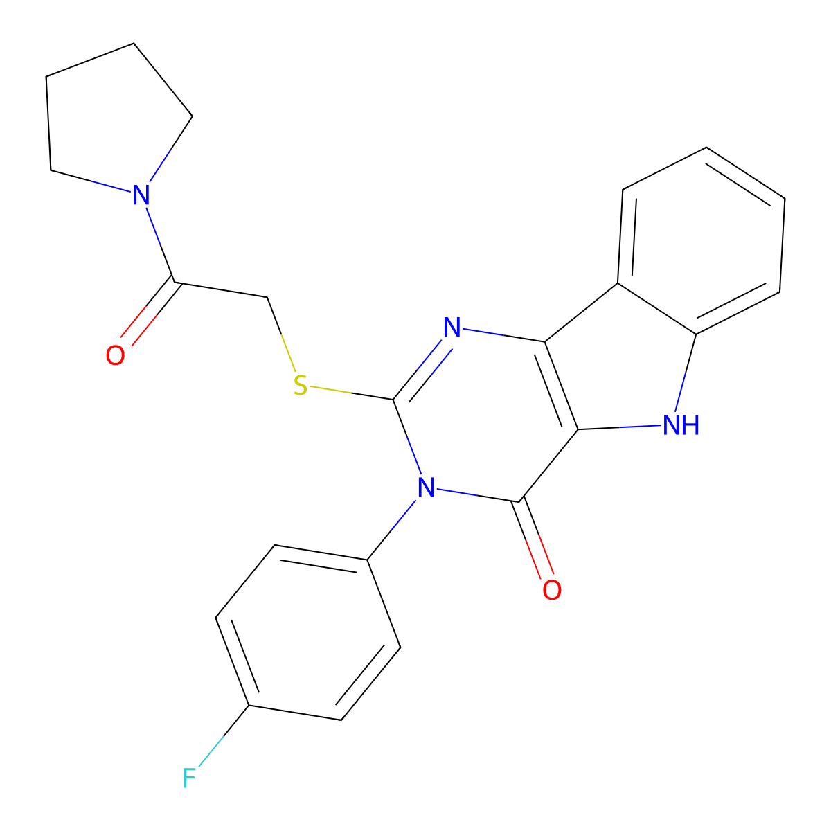 3-(4-fluorophenyl)-2-(2-oxo-2-pyrrolidin-1-ylethyl)sulfanyl-5H-pyrimido[5,4-b]indol-4-one molecular structure, CAS 536710-63-1