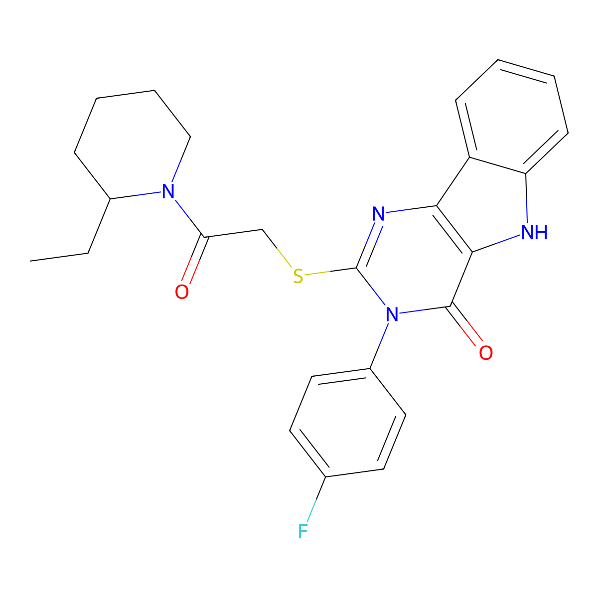 2-[2-(2-ethylpiperidin-1-yl)-2-oxoethyl]sulfanyl-3-(4-fluorophenyl)-5H-pyrimido[5,4-b]indol-4-one molecular structure, CAS 536710-70-0