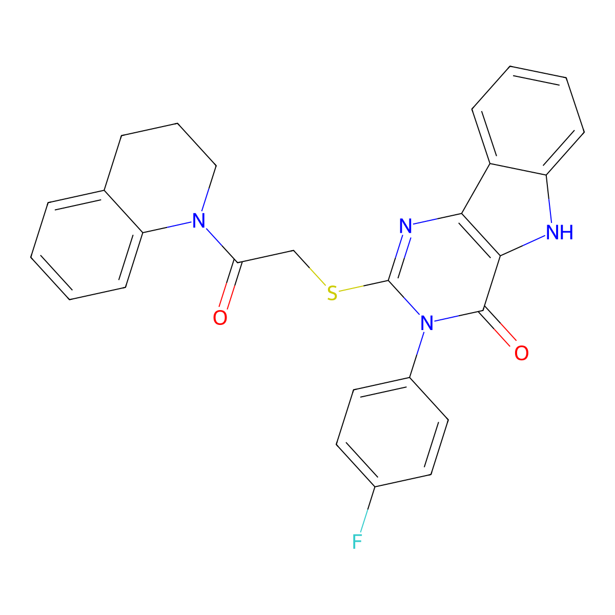 2-((2-(3,4-dihydroquinolin-1(2H)-yl)-2-oxoethyl)thio)-3-(4-fluorophenyl)-3H-pyrimido[5,4-b]indol-4(5H)-one molecular structure, CAS 536710-78-8