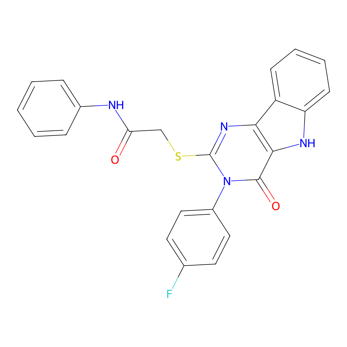 2-[[3-(4-fluorophenyl)-4-oxo-5H-pyrimido[5,4-b]indol-2-yl]sulfanyl]-N-phenylacetamide molecular structure, CAS 536710-86-8