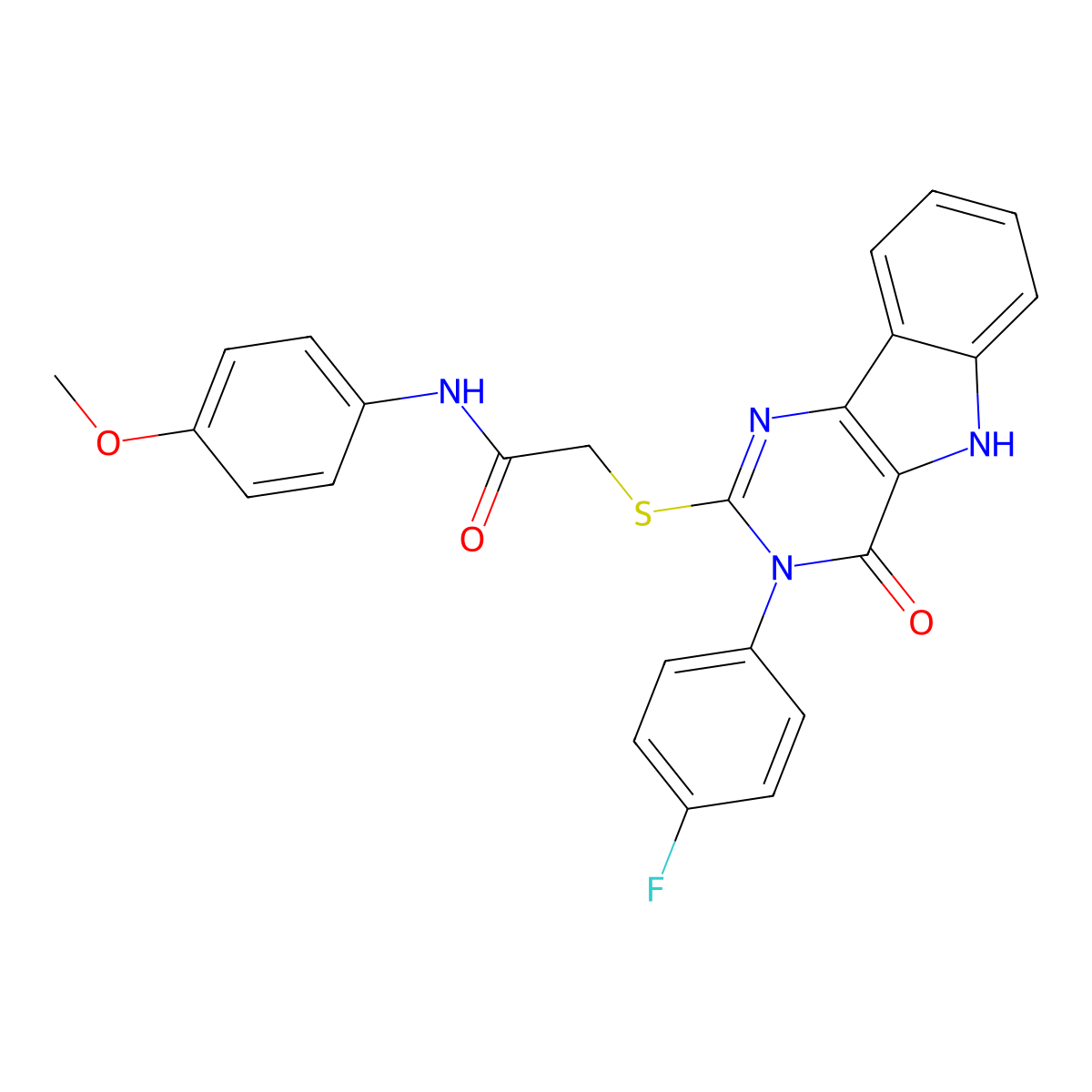 2-[[3-(4-fluorophenyl)-4-oxo-5H-pyrimido[5,4-b]indol-2-yl]sulfanyl]-N-(4-methoxyphenyl)acetamide molecular structure, CAS 536710-90-4