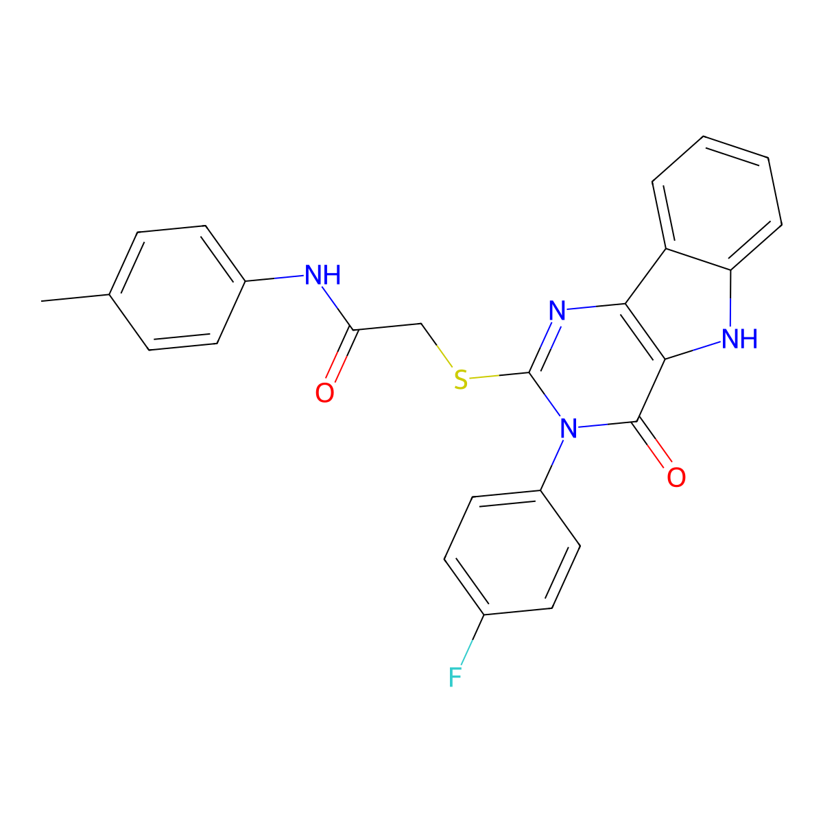 2-[[3-(4-fluorophenyl)-4-oxo-5H-pyrimido[5,4-b]indol-2-yl]sulfanyl]-N-(4-methylphenyl)acetamide molecular structure, CAS 536710-94-8