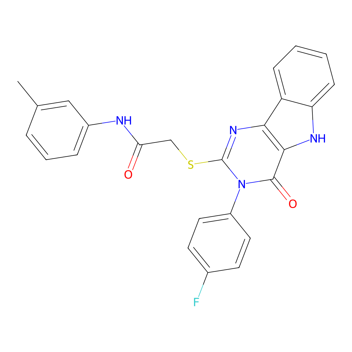 2-[[3-(4-fluorophenyl)-4-oxo-5H-pyrimido[5,4-b]indol-2-yl]sulfanyl]-N-(3-methylphenyl)acetamide molecular structure, CAS 536710-96-0