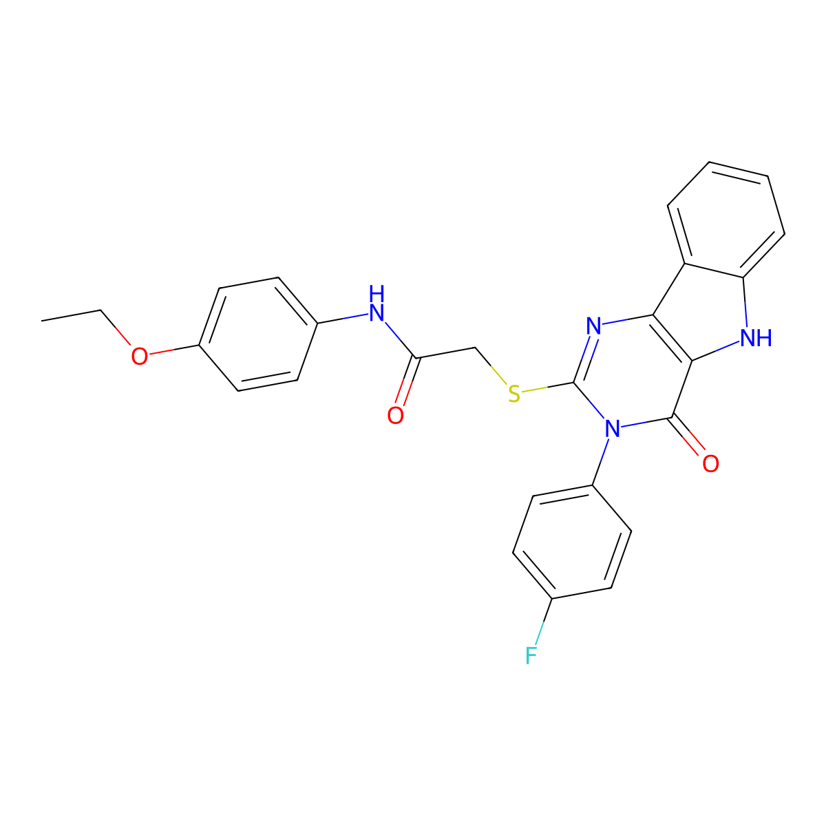 N-(4-ethoxyphenyl)-2-((3-(4-fluorophenyl)-4-oxo-4,5-dihydro-3H-pyrimido[5,4-b]indol-2-yl)thio)acetamide molecular structure, CAS 536710-98-2